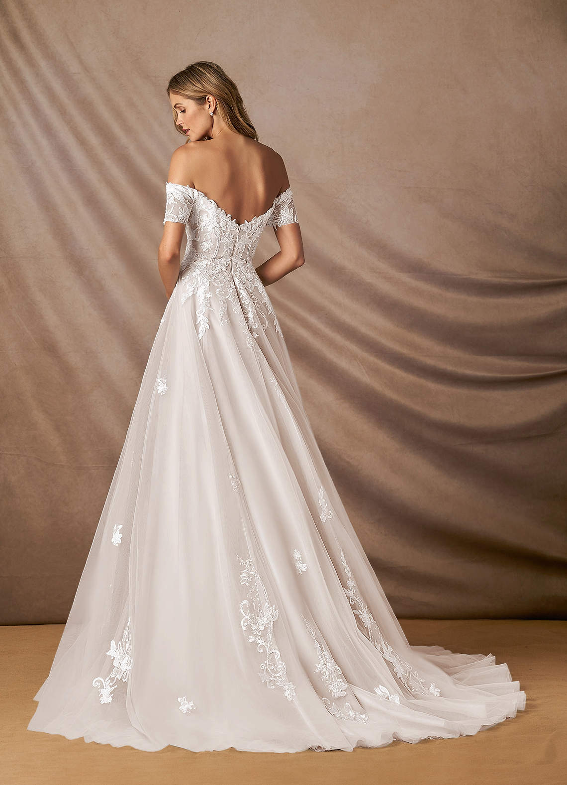 Azazie Rowe Wedding Dresses Diamond White Champagne Ball-Gown Off the Shoulder Tulle Dress image4