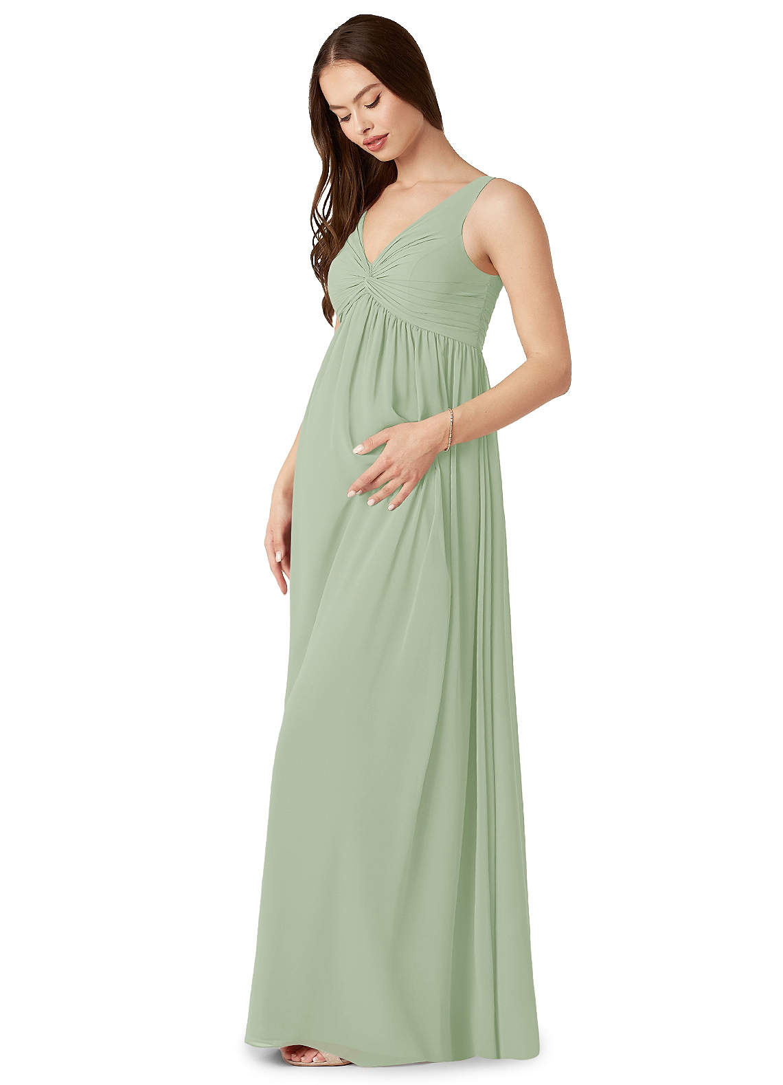 Azazie Yetta Maternity Bridesmaid Dresses A-Line V-Neck Gathered Chiffon Floor-Length Dress image3