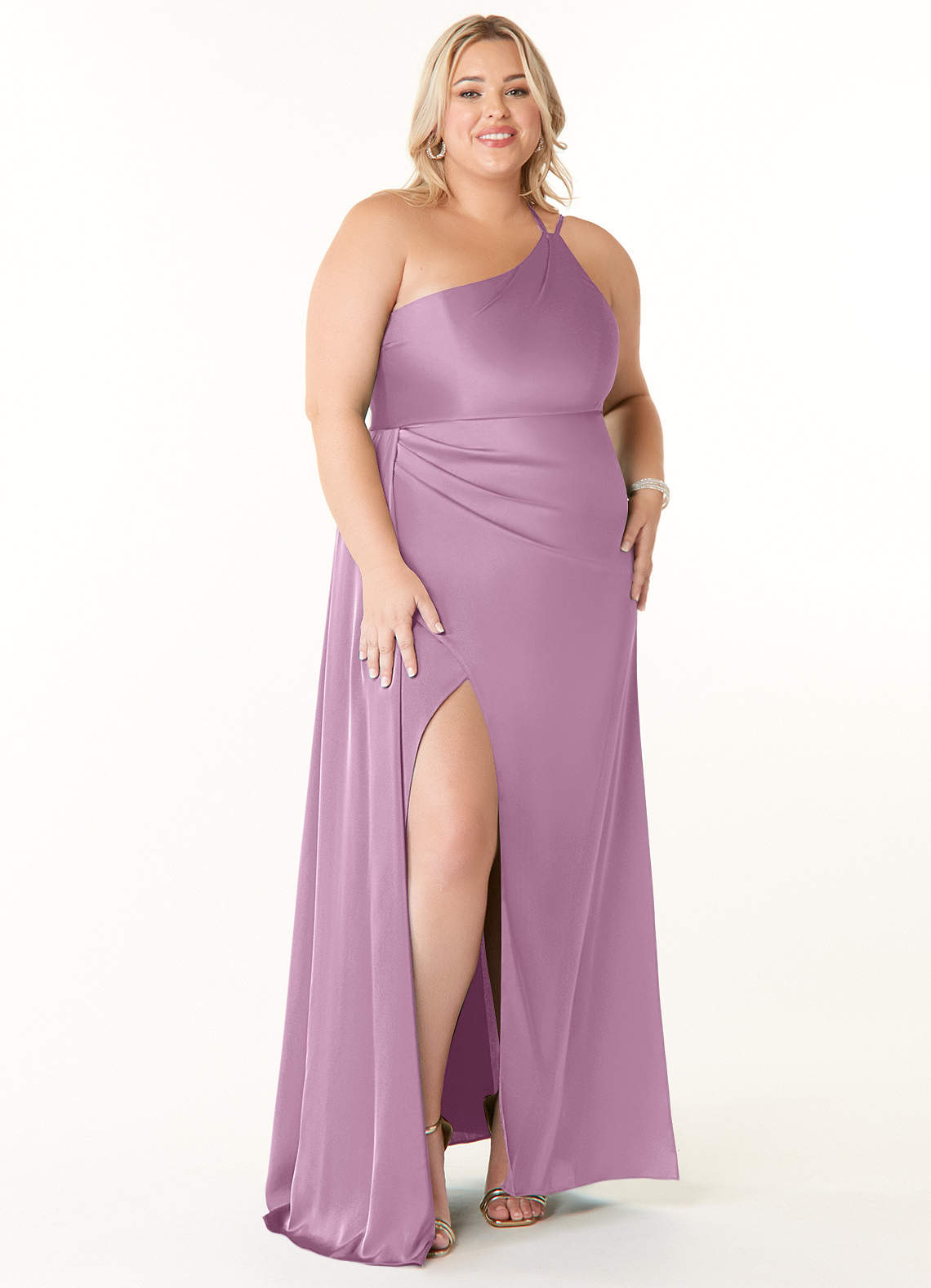 Azazie Maron Abiti da Damigella Abito A-Line in Raso Elasticizzato Monospalla Glicine image1