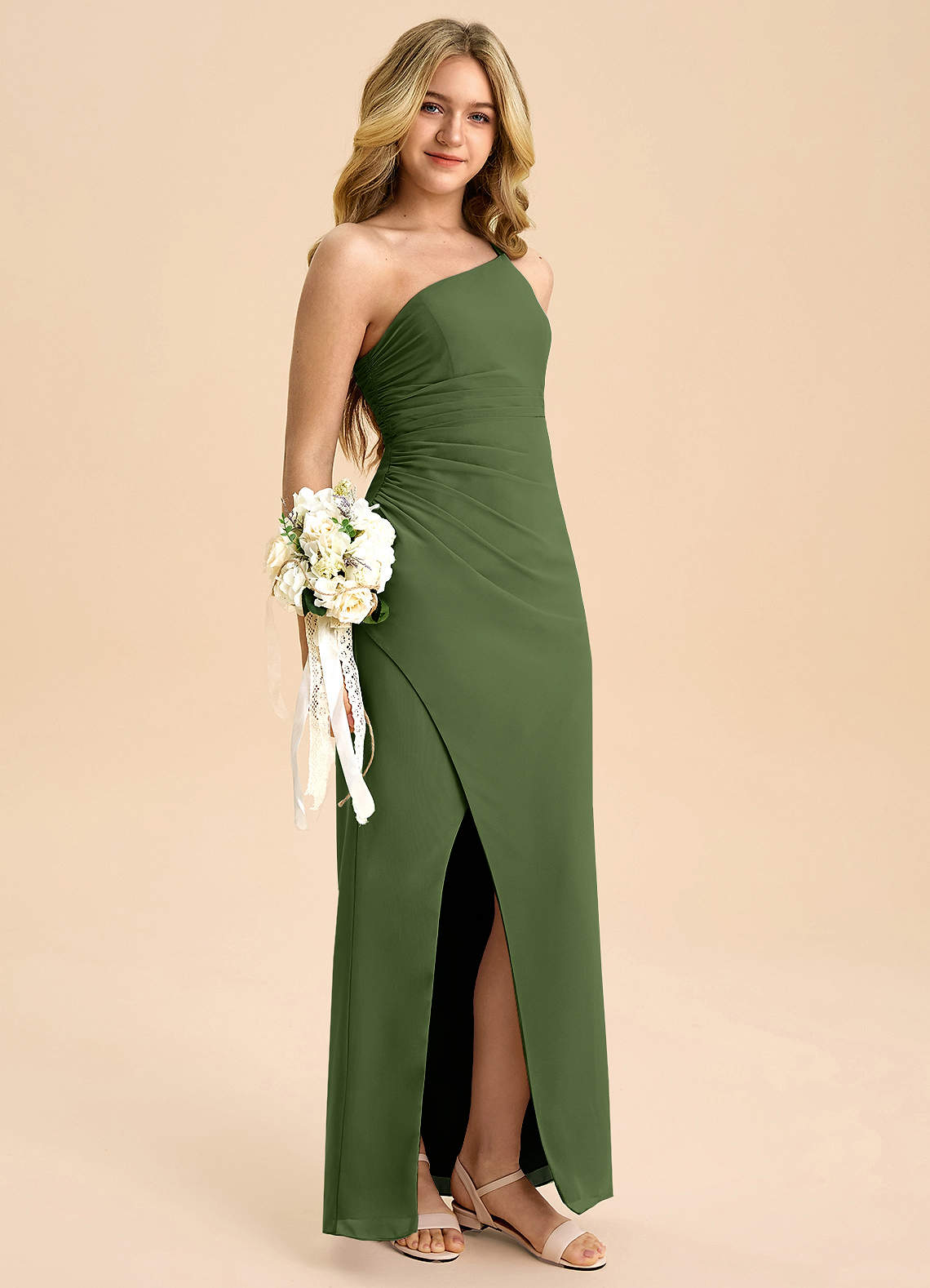 olive green junior bridesmaid dresses Azazie Peyton Junior