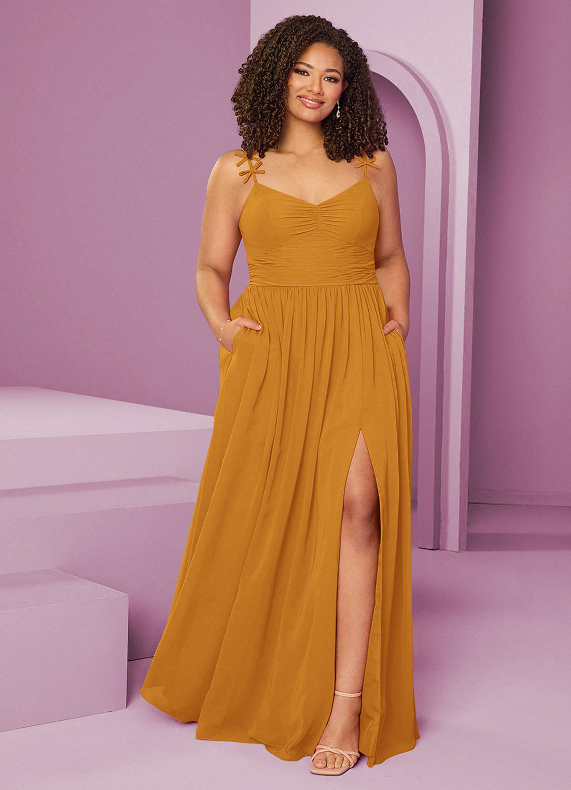 Barbie ♥ Azazie Bridesmaid Dresses Butterscotch A-Line Pleated Chiffon Dress image1