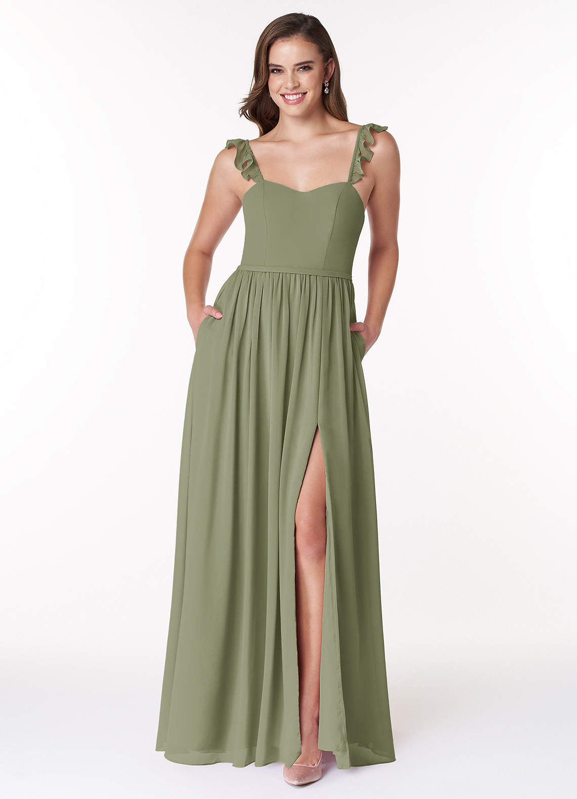 Azazie Metz Bridesmaid Dresses Pistachio A-Line Sweetheart Ruched Chiffon Dress image1