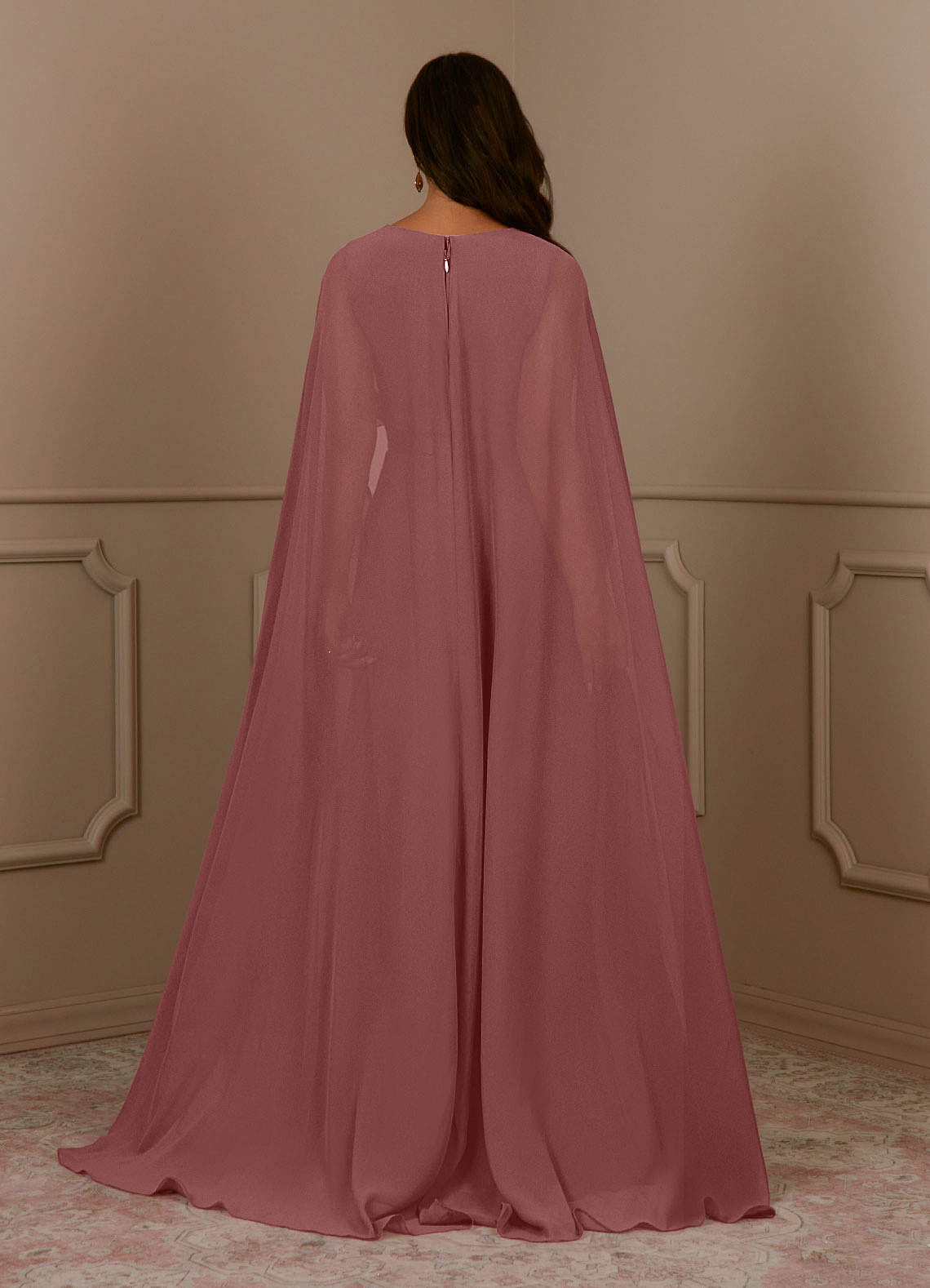 Azazie Isa Mother of the Bride Dresses Desert Rose A-Line V-Neck Pleated Chiffon Dress image3