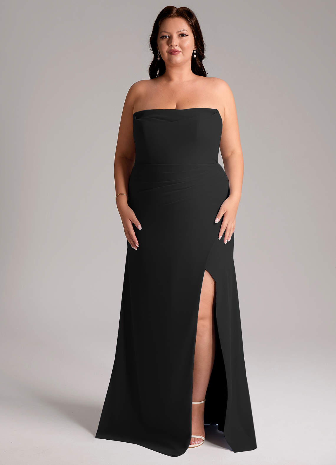 Azazie Leonis Bridesmaid Dresses Black Sheath Strapless Chiffon Convertible Dress image10