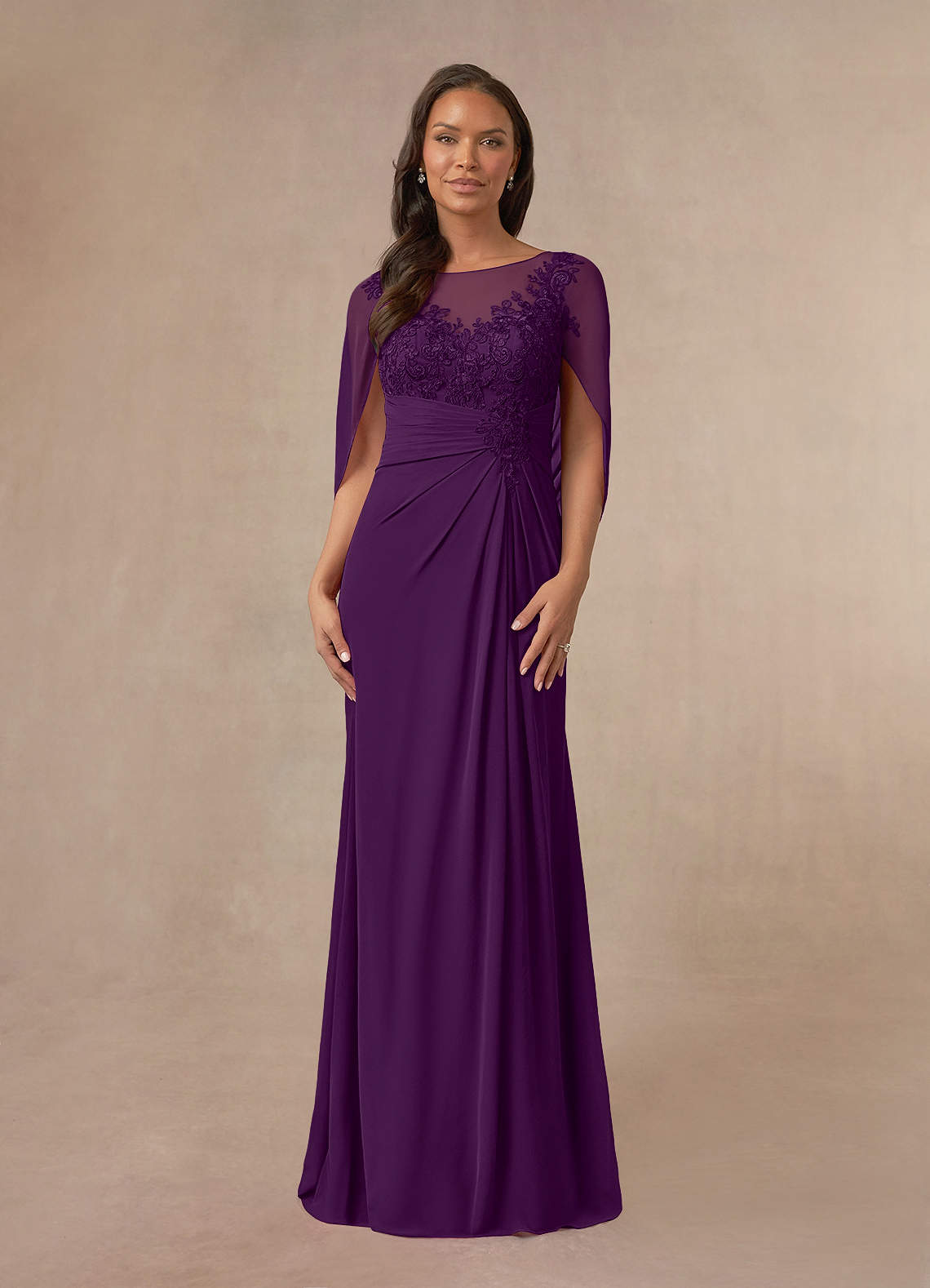 Azazie Hera Mother of the Bride Dresses Grape A-Line Lace Capelet Chiffon Dress image1