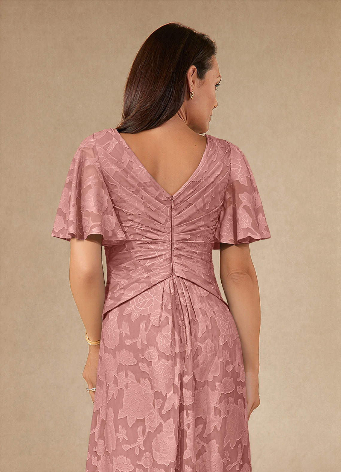 Azazie Emmeline Mother of the Bride Dresses Rosette A-Line Pleated Floral Burnout Dress image5