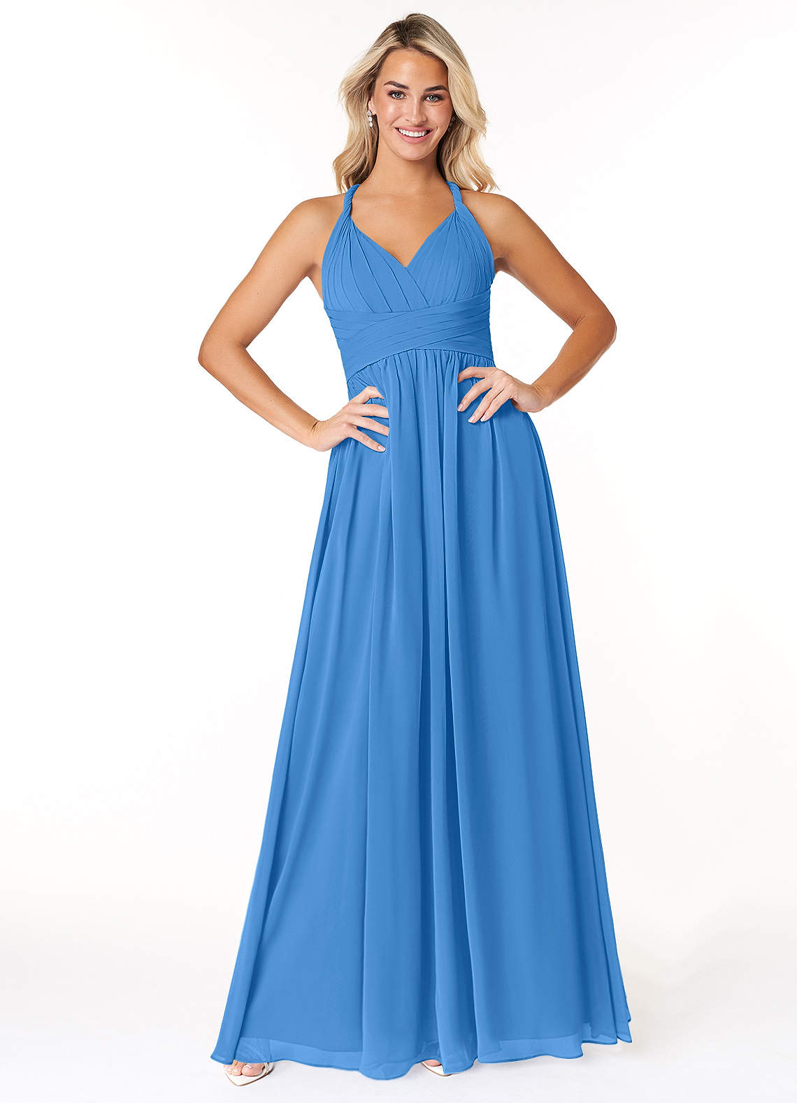 Azazie Ashia Bridesmaid Dresses Blue Jay A-Line Pleated Chiffon Dress image1