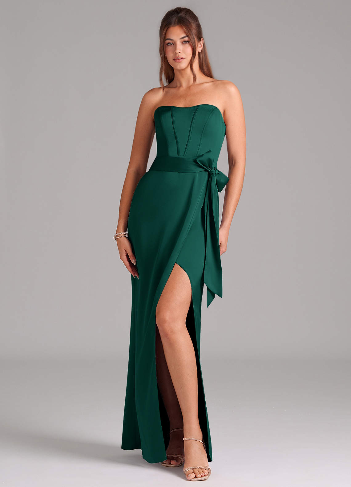 Azazie Jamie Bridesmaid Dresses Emerald A-Line Strapless Stretch Satin Convertible Dress image1