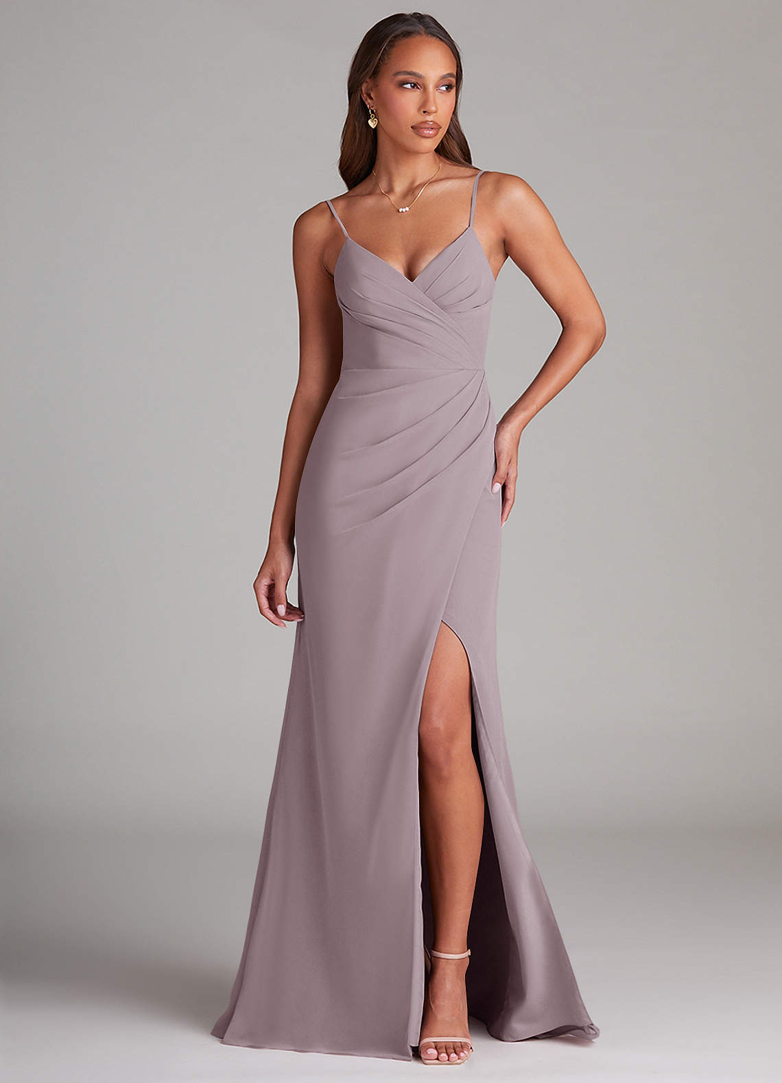 Azazie Maci Bridesmaid Dresses Dusk Sheath Pleated Chiffon Dress image1