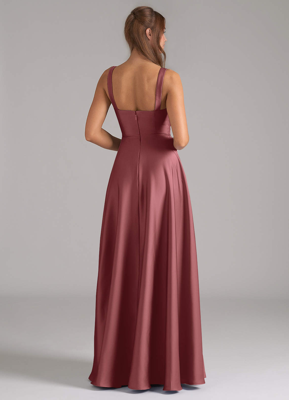 Azazie Shaude Vestidos de madrinha de casamento Vestido Ametista de Cetim elástico de Linha A com Plissado image5