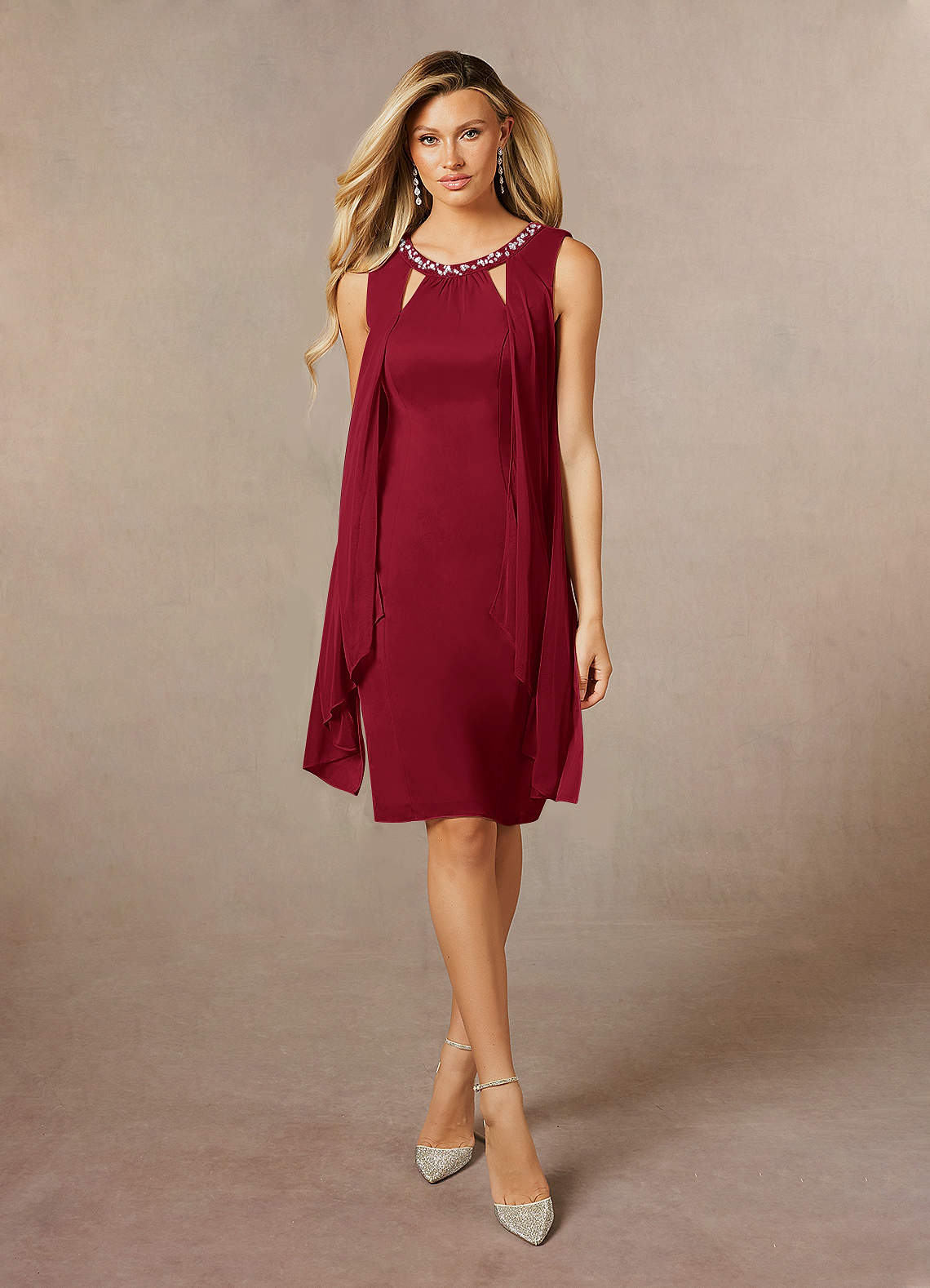 Azazie Viviana Mother of the Bride Dresses Burgundy A-Line Sequins Mesh Dress image1