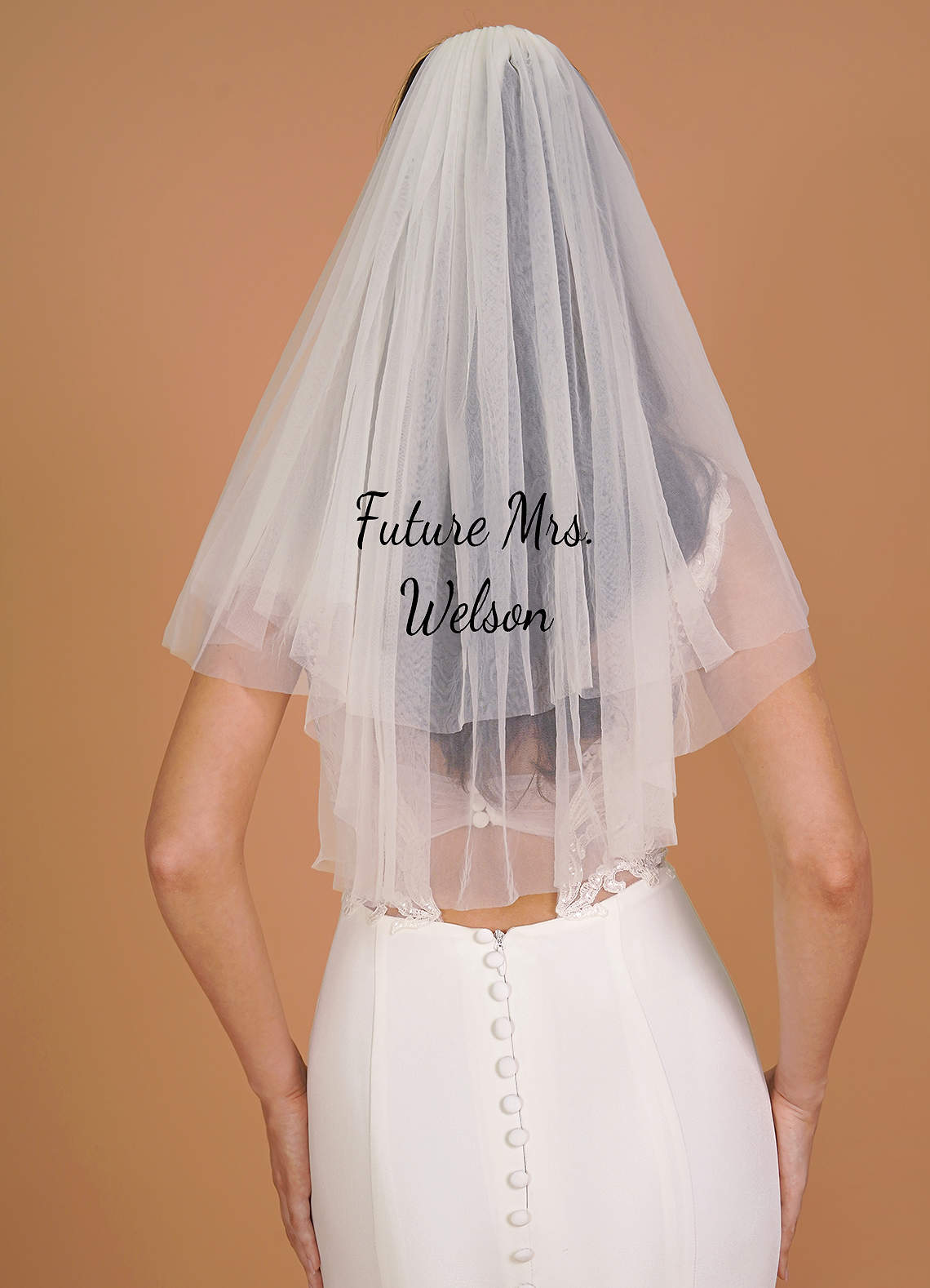 front Lilith Personalized Shoulder Length Veil With Blusher