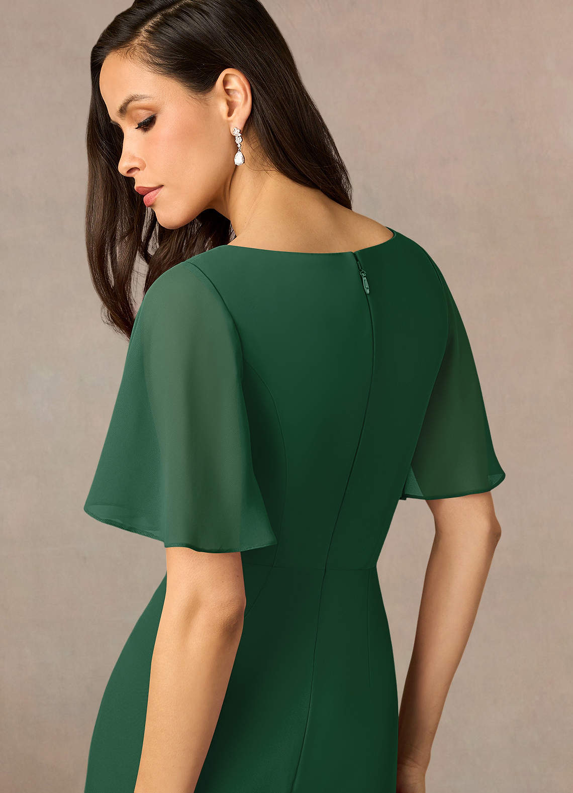 Azazie Rain Vestidos para mãe da noiva Vestido Verde Escuro de Chiffon de Bainha com Frisado image11