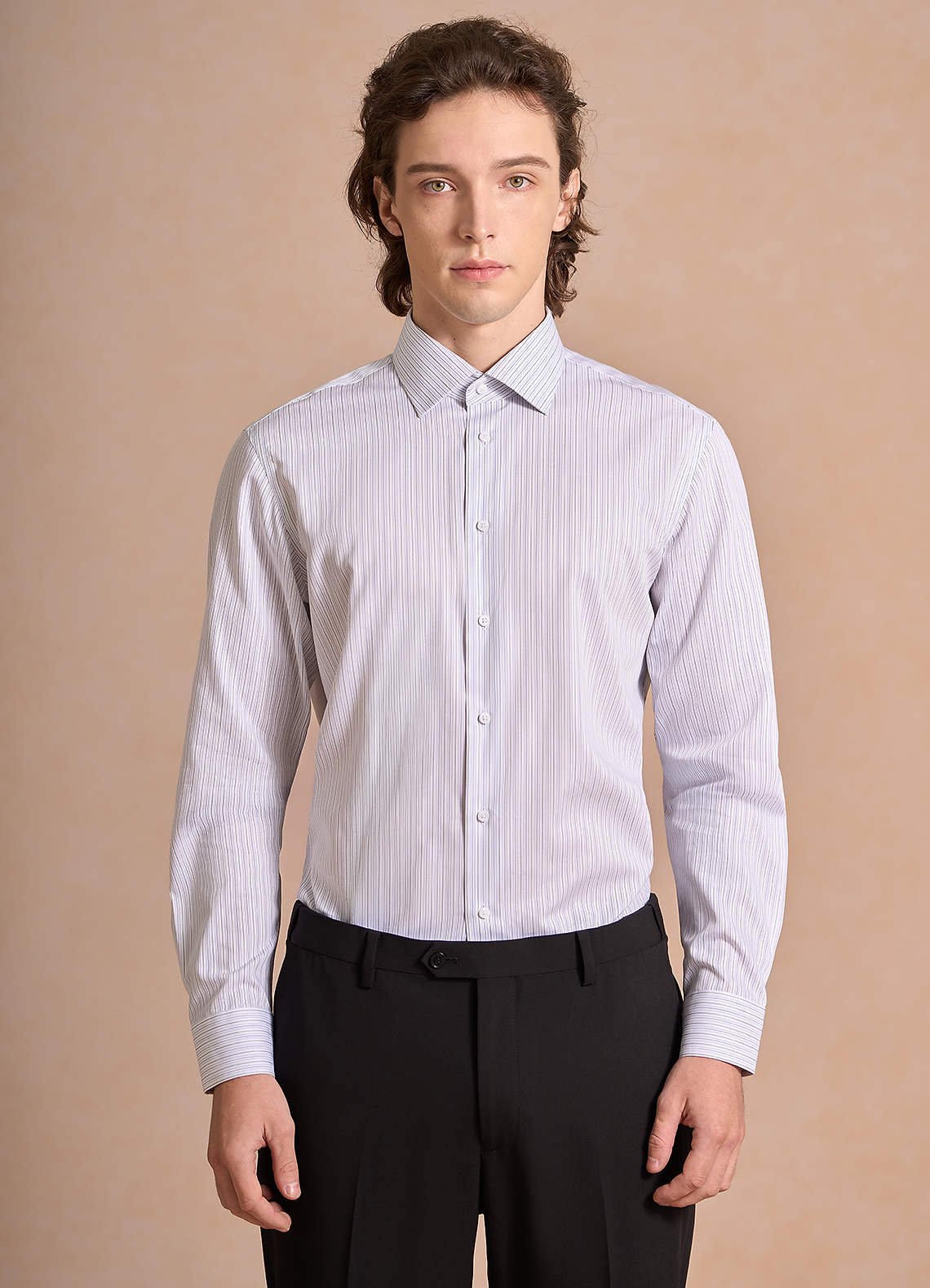 front Aiden Midnight Blue Black 100% Cotton Non-Iron Striped Dress Shirt