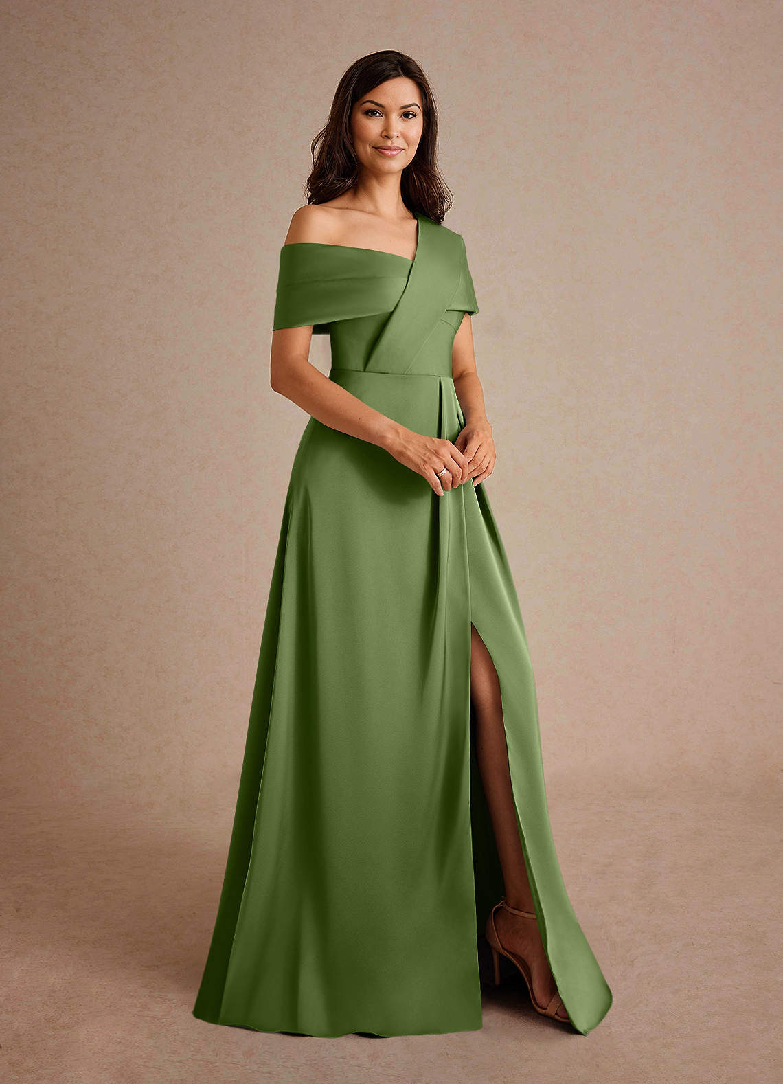 Azazie Milton Mother of the Bride Dresses Juniper A-Line Pleated Stretch Satin Dress image5