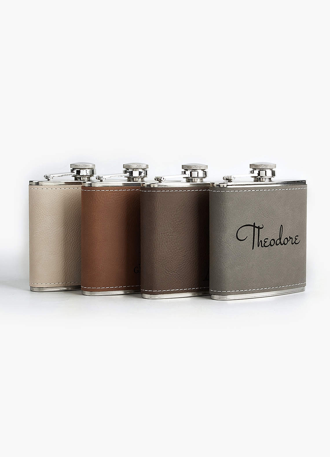 front Customizable Faux Leather Flask