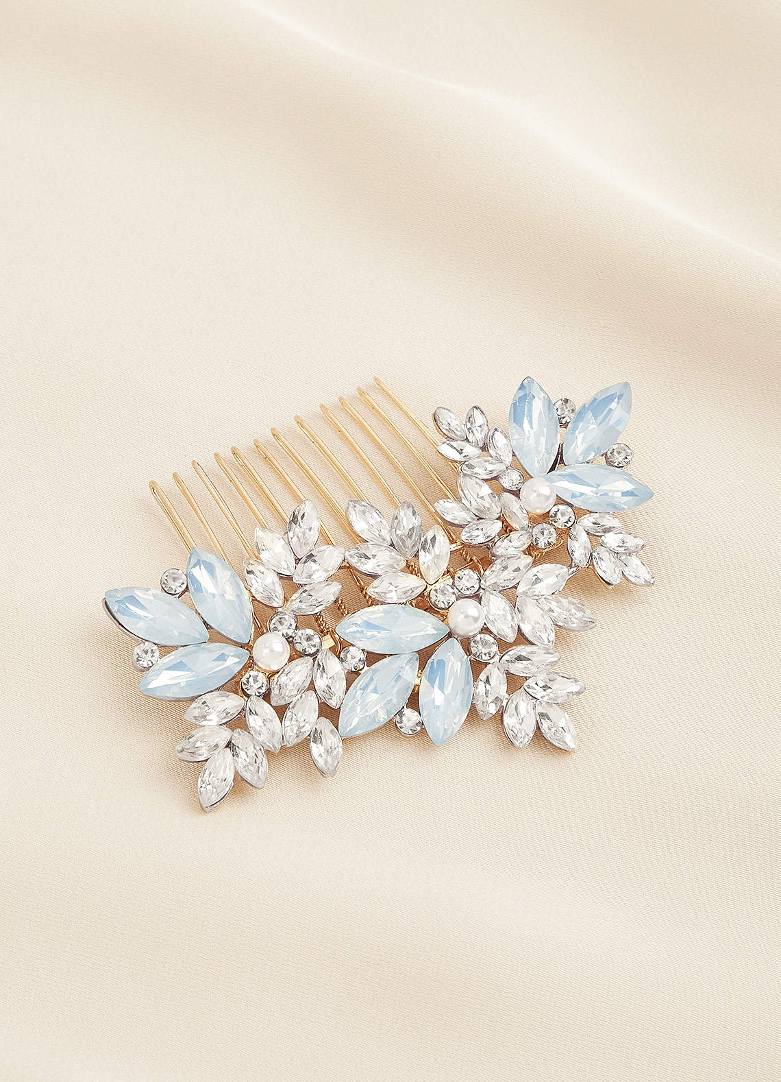 front Crystal Pearl Floral Comb