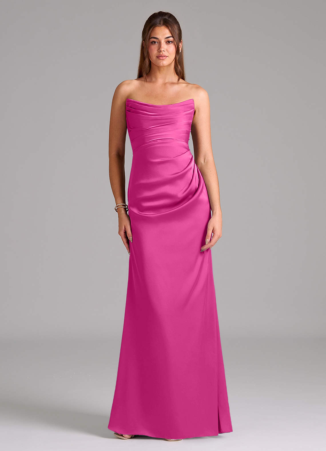 Azazie Lucille Jurken voor bruidsmeisjes Converteerbaar Jurk van Stretch Satijn met Zeemeermin Strapless Fuchsia image1