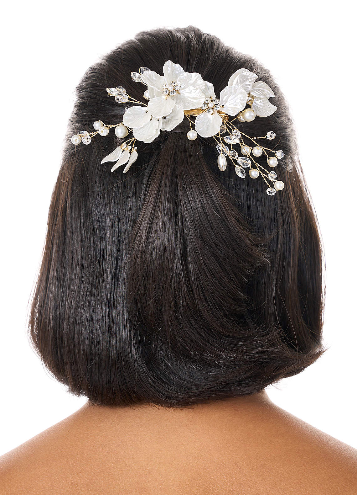 front White Floral And Pearl Crystal Hair Clip