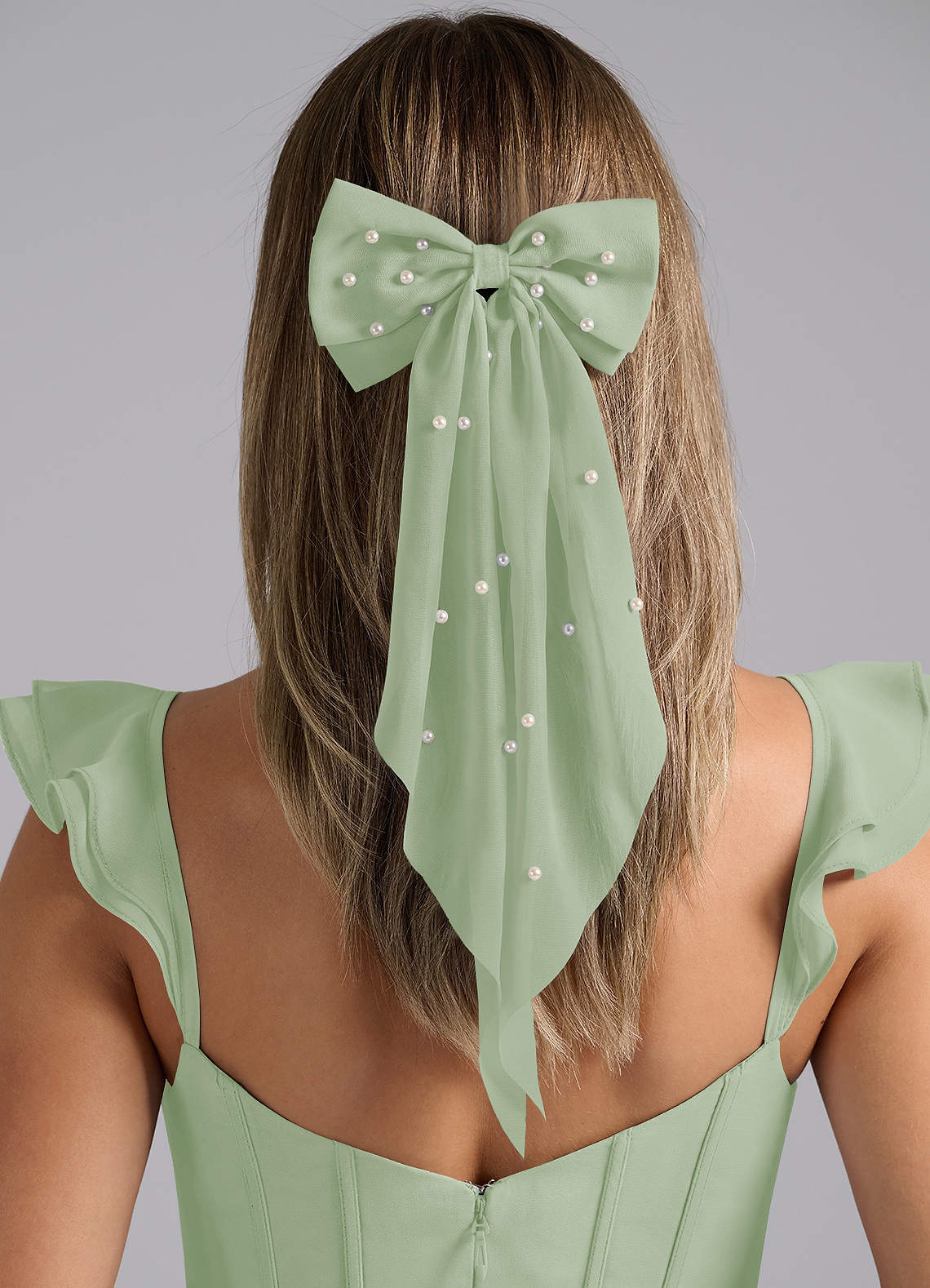 front Grampo de cabelo com laço de pérola