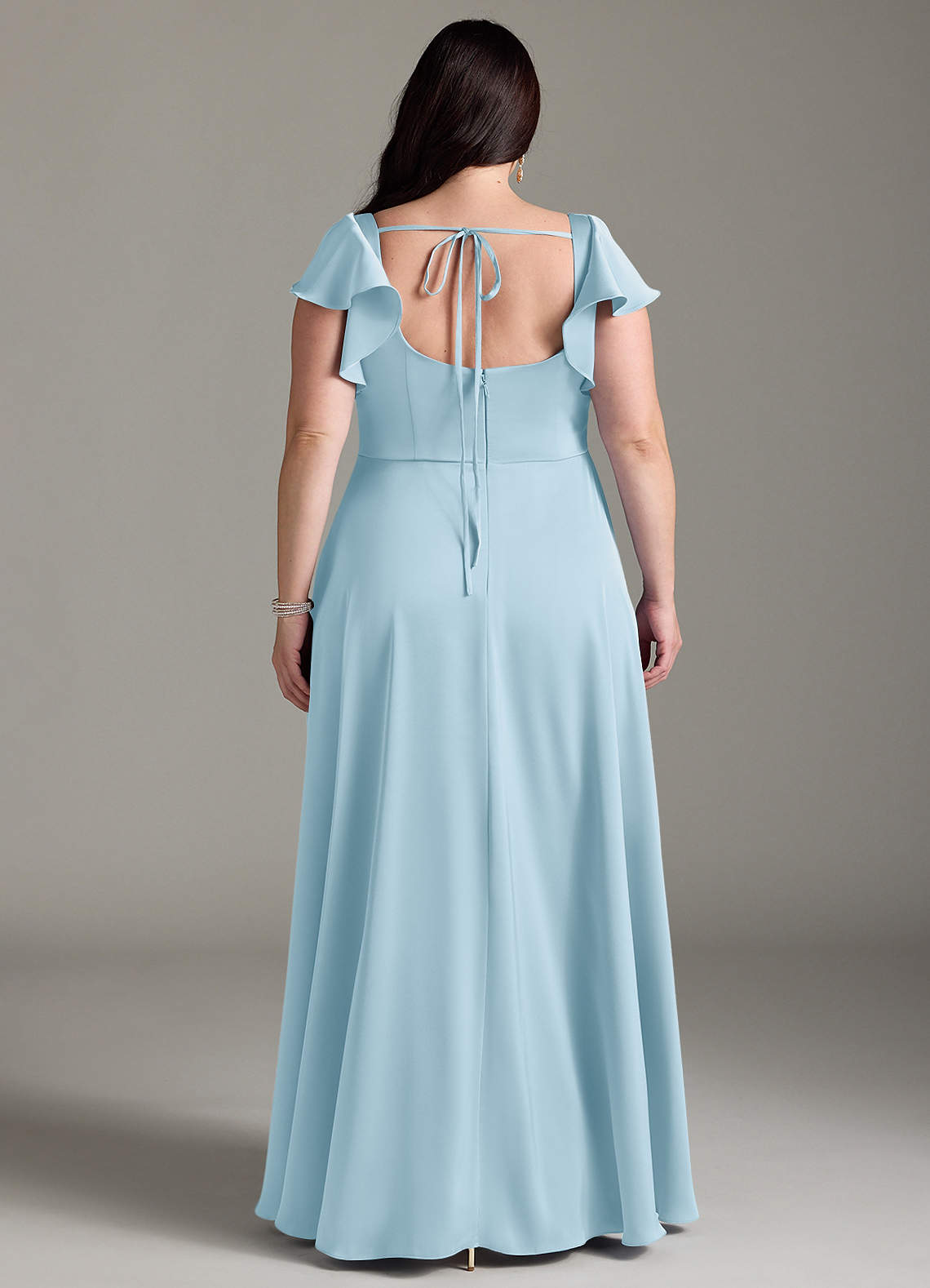 Azazie Bondi Vestidos de madrinha de casamento Vestido Céu Azul de Cetim elástico de Linha A com Arco image7