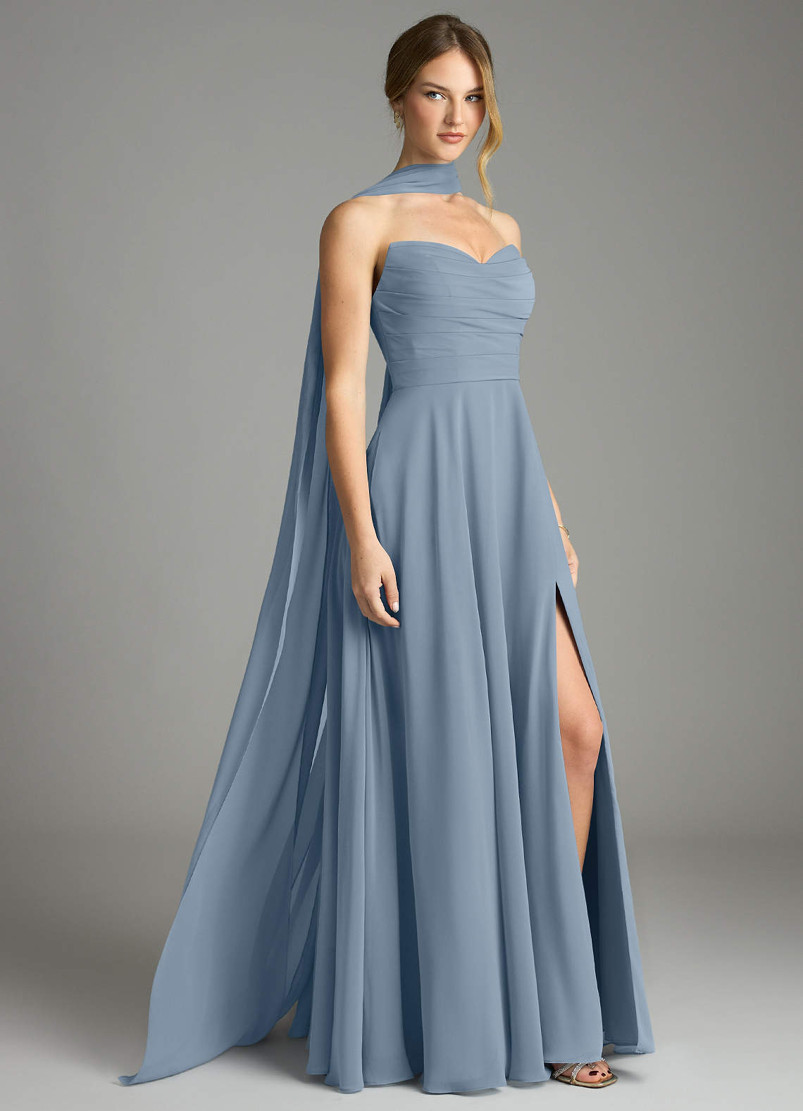 Azazie Ayla Abiti da Damigella Abito A-Line in Chiffon Scollo a Cuore Blu Polveroso image1