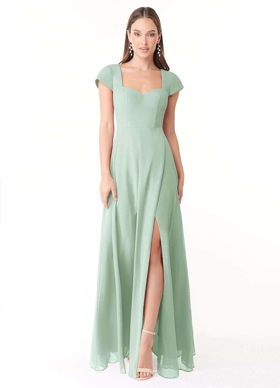 Azazie Hainsly Bridesmaid Dresses Agave A-Line Sweetheart Neckline Chiffon Dress image1