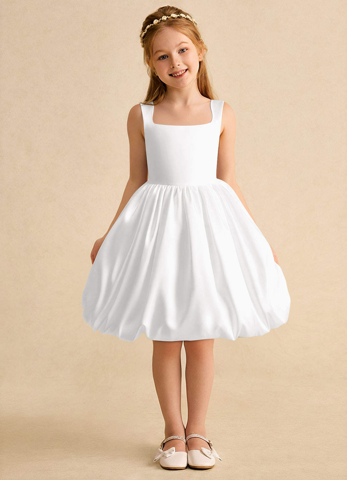 Azazie Nirvana Robe Demoiselle D'honneur Fillette Robe Princesse en Mat Satiné Rayé Blanc image1