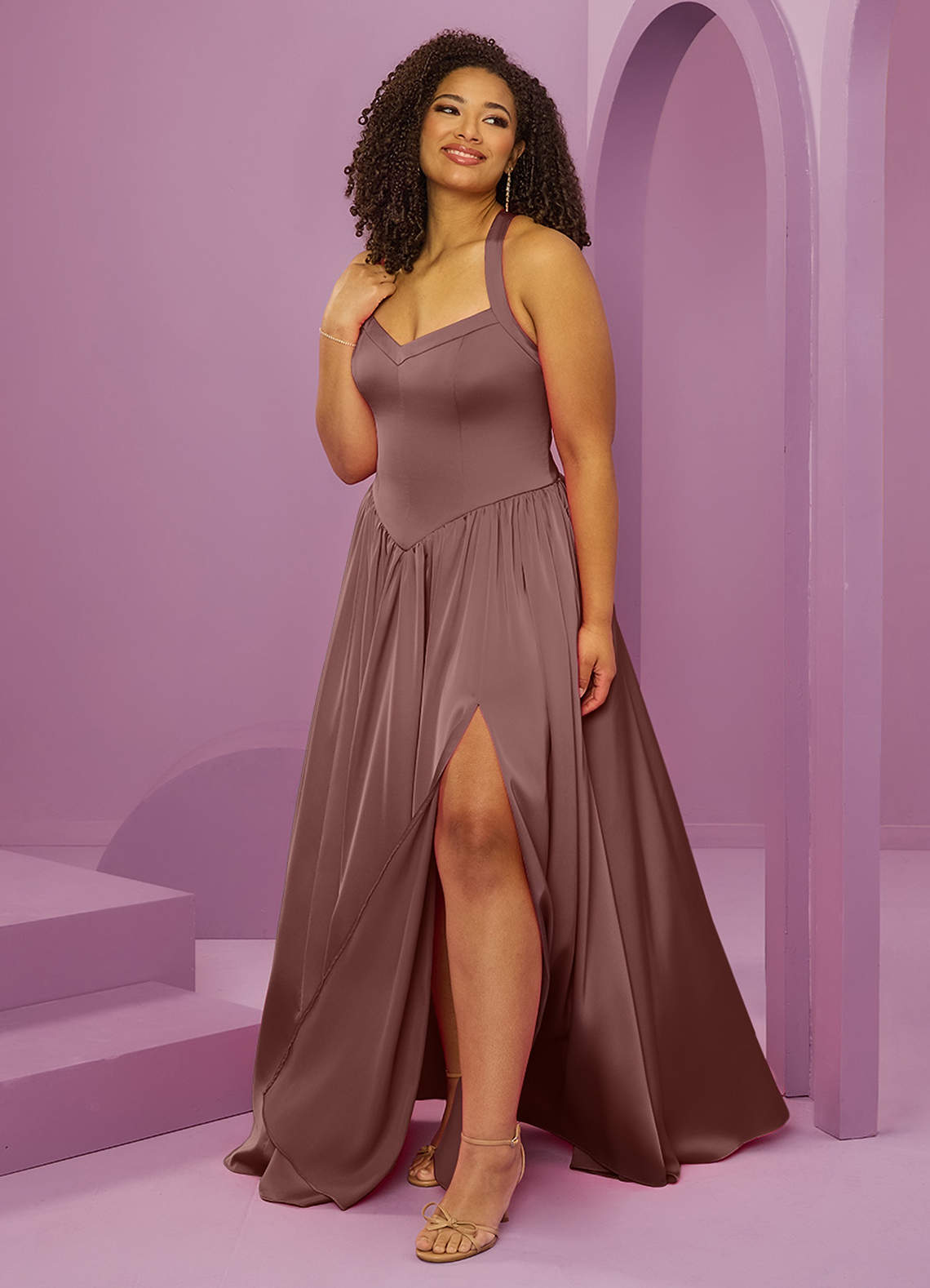 Barbie ♥ Azazie Venta Final Vestido de Sky Blue de Satén Elástico de Corte en A con Con bolsillos image10