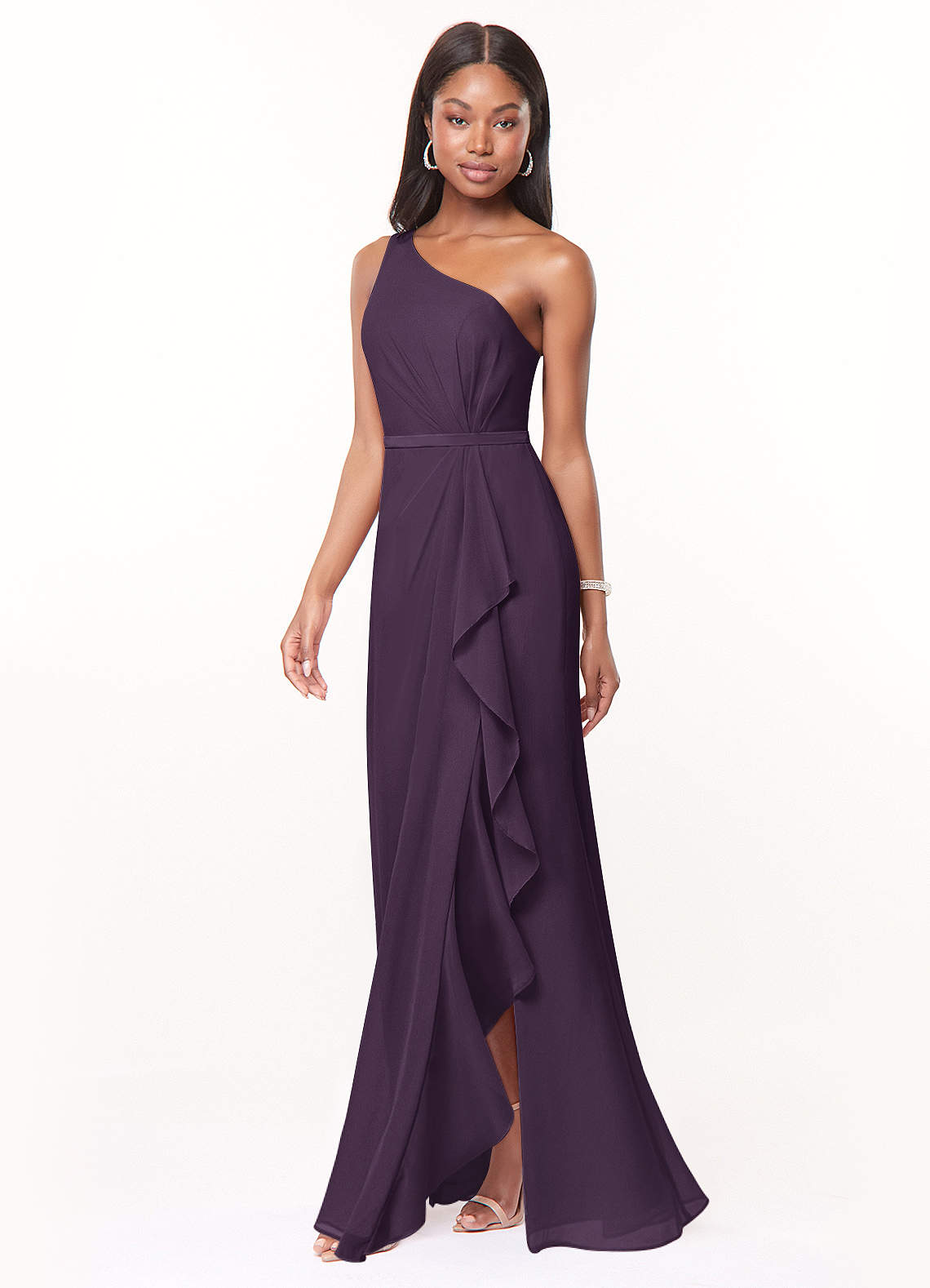 white christmas dresses V-Neck Chiffon Bridesmaid Dress with Cascading Ruffle main image 0
