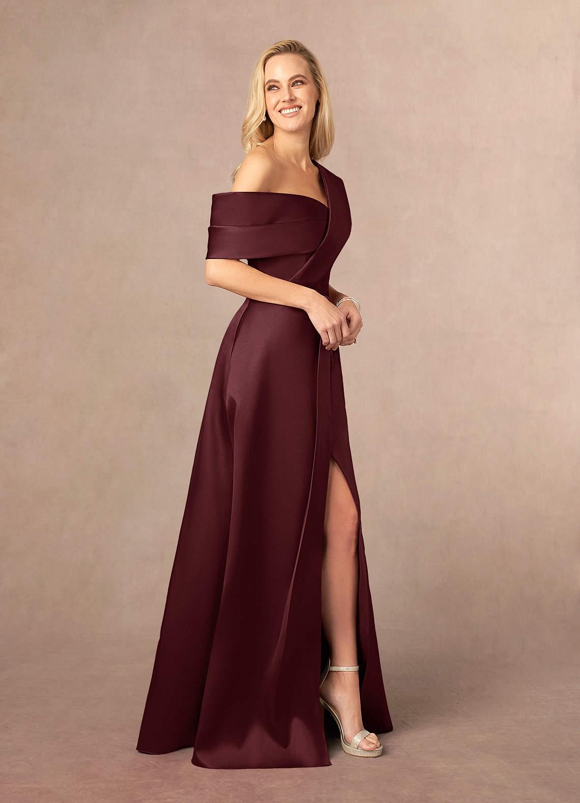 Azazie Marissa Mother of the Bride Dresses Cabernet A-Line Pleated  Mikado Dress image1