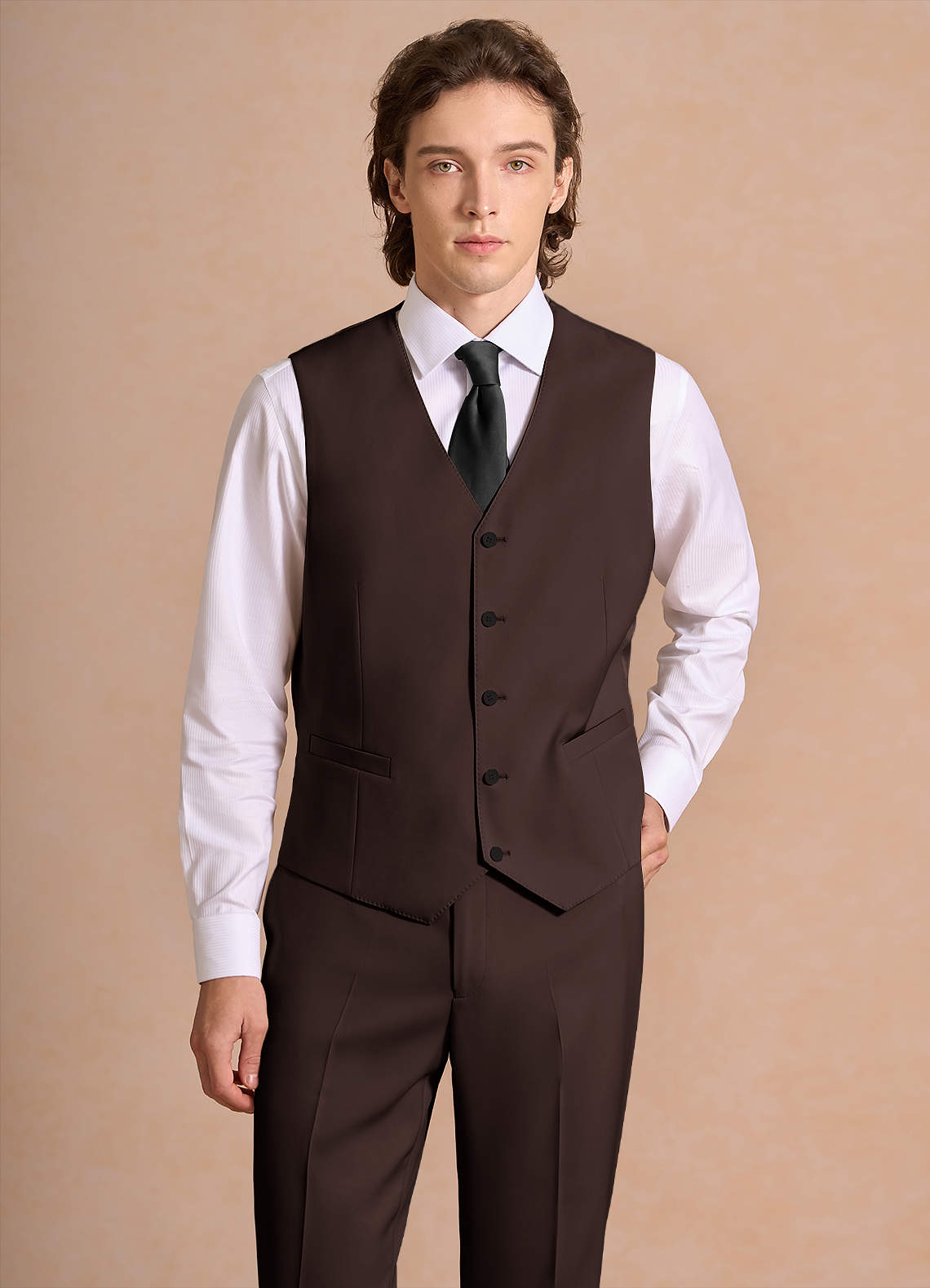 front James Ganache Structured Stretch Suit Vest