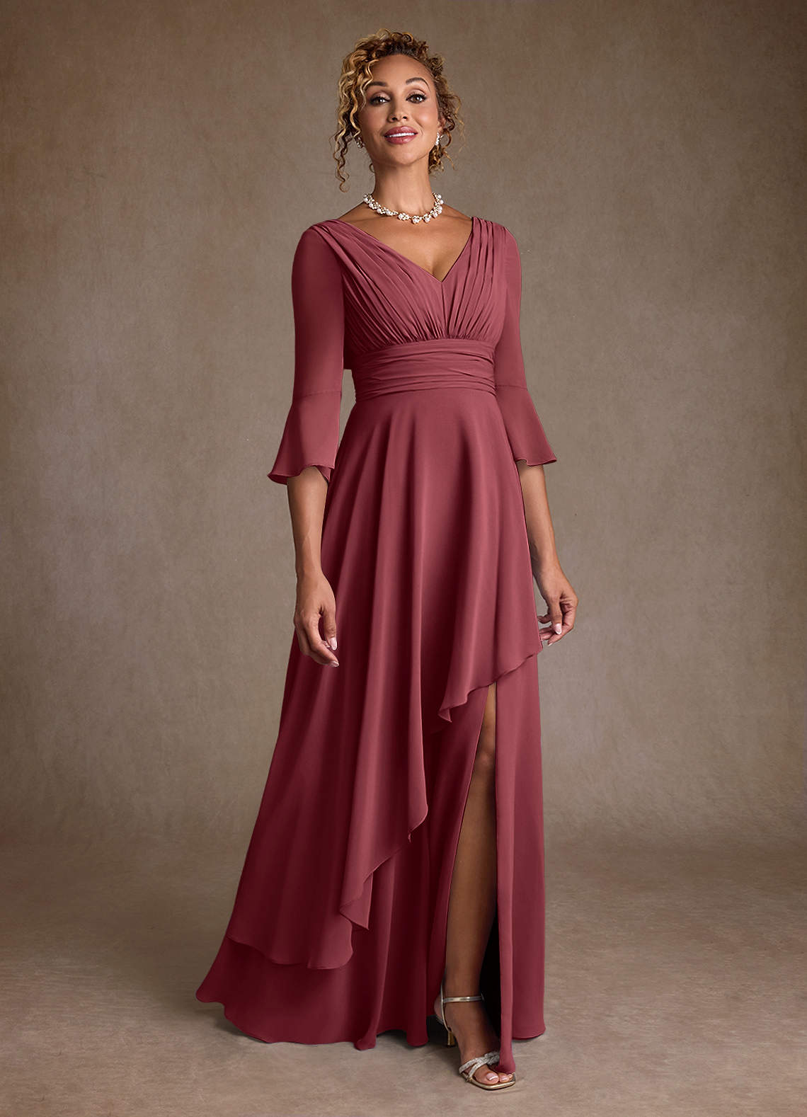 Azazie Eire Merlot A-Line Pleated Chiffon Dress | Azazie