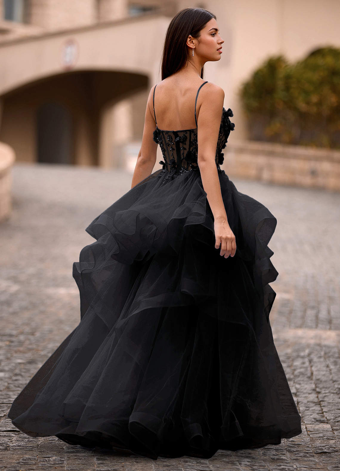Azazie 2026 Sexy Ruffles 3D Flowers A-Line Prom Dress Black Gown Azazie 2026 Sexy Ruffles 3D Flowers A-Line Prom Dress Black Gown