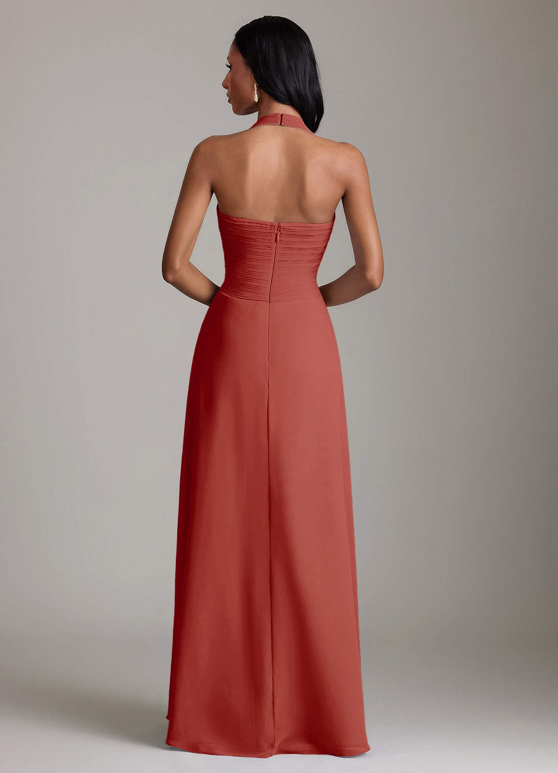 Azazie Clarisa Probar vestidos en casa Vestido de Rosa Polvorienta de Gasa de Corte en A con Plisado image1