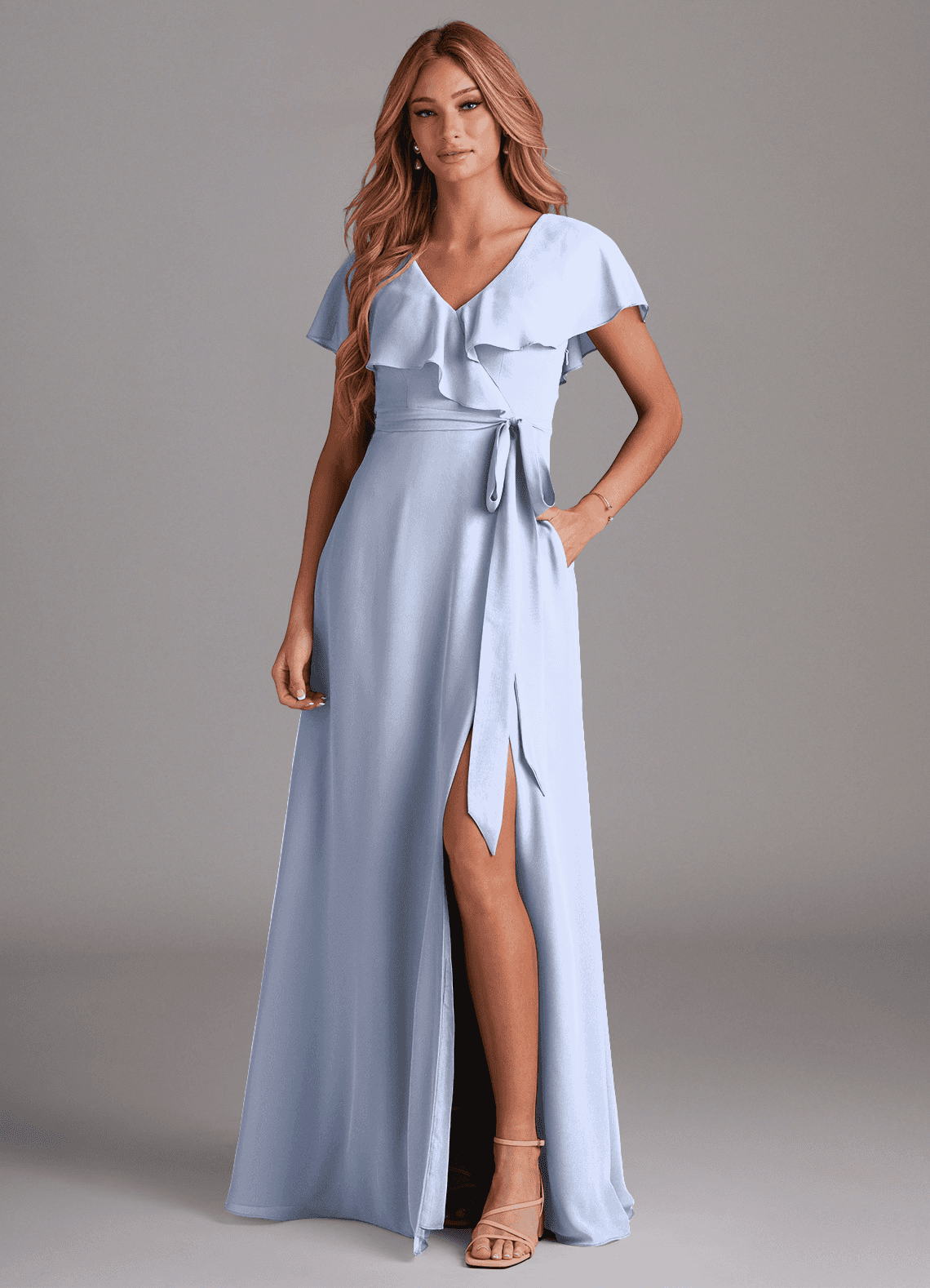 ice grey bridesmaid dresses Azazie Lainey Chiffon Size:child-3 layered dress Best summer wedding guest Dusty blue the bridesmaid dress featuring