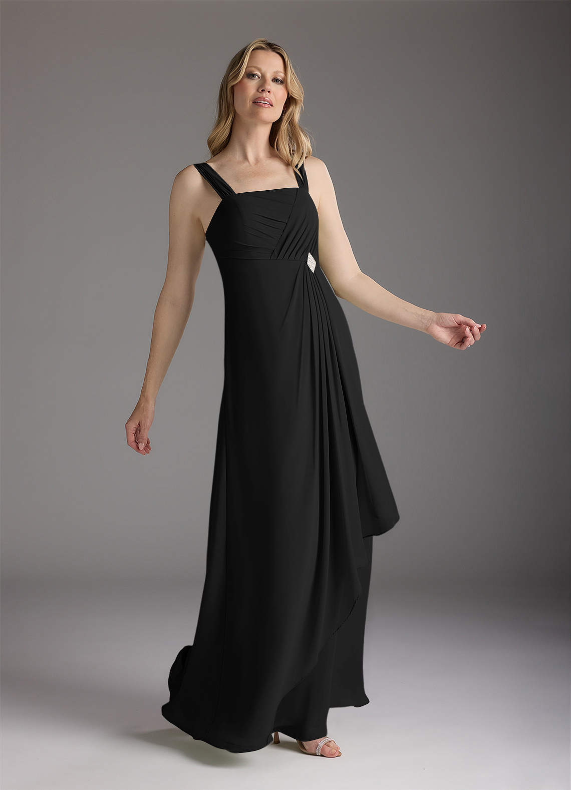 Azazie Weisz Black A-Line Square Neckline Pleated Chiffon Dress Ready to  Ship | Azazie