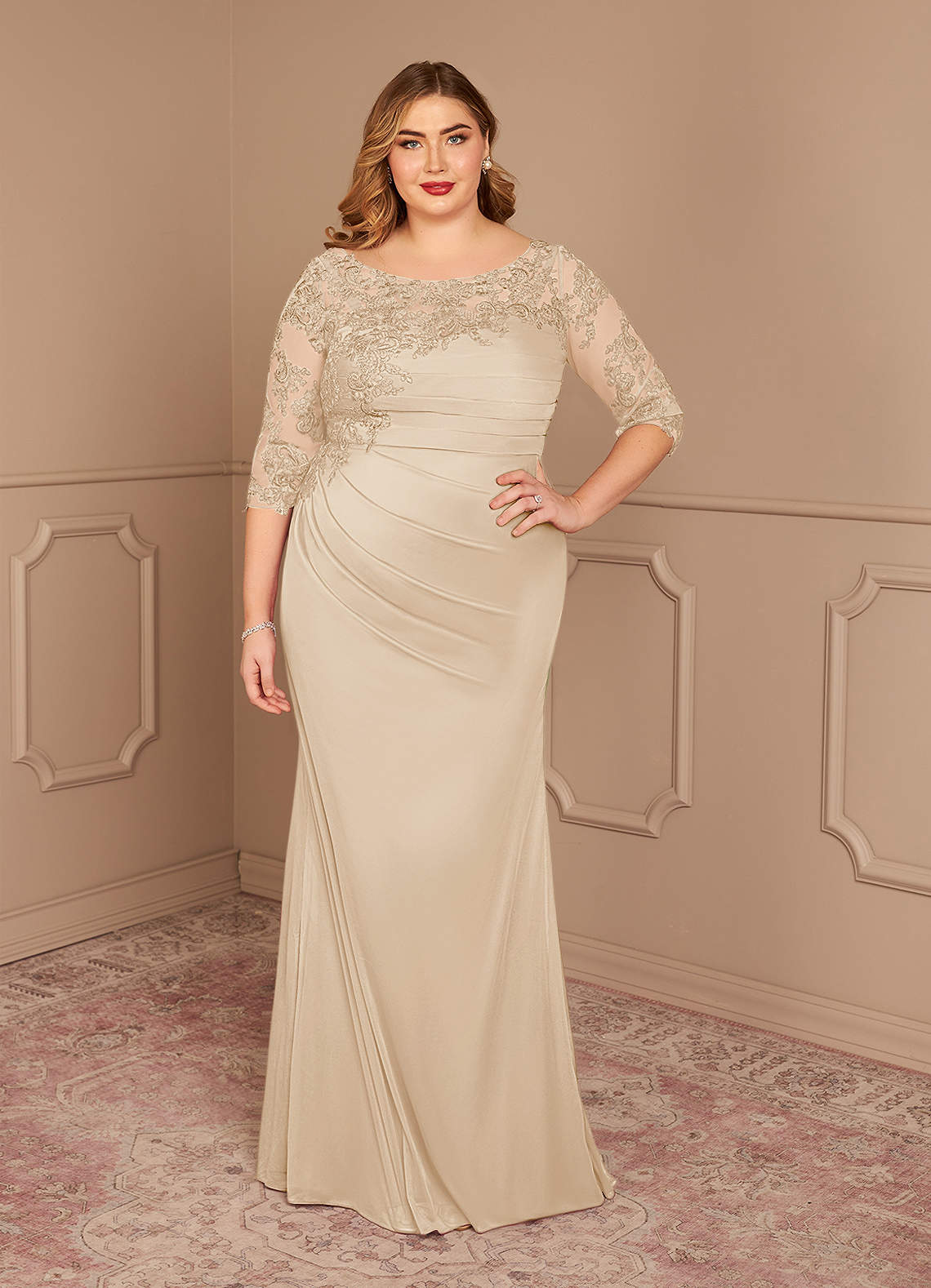 Azazie Alisondra Mother of the Bride Dresses Champagne Sheath Scoop Lace Lace Dress image7