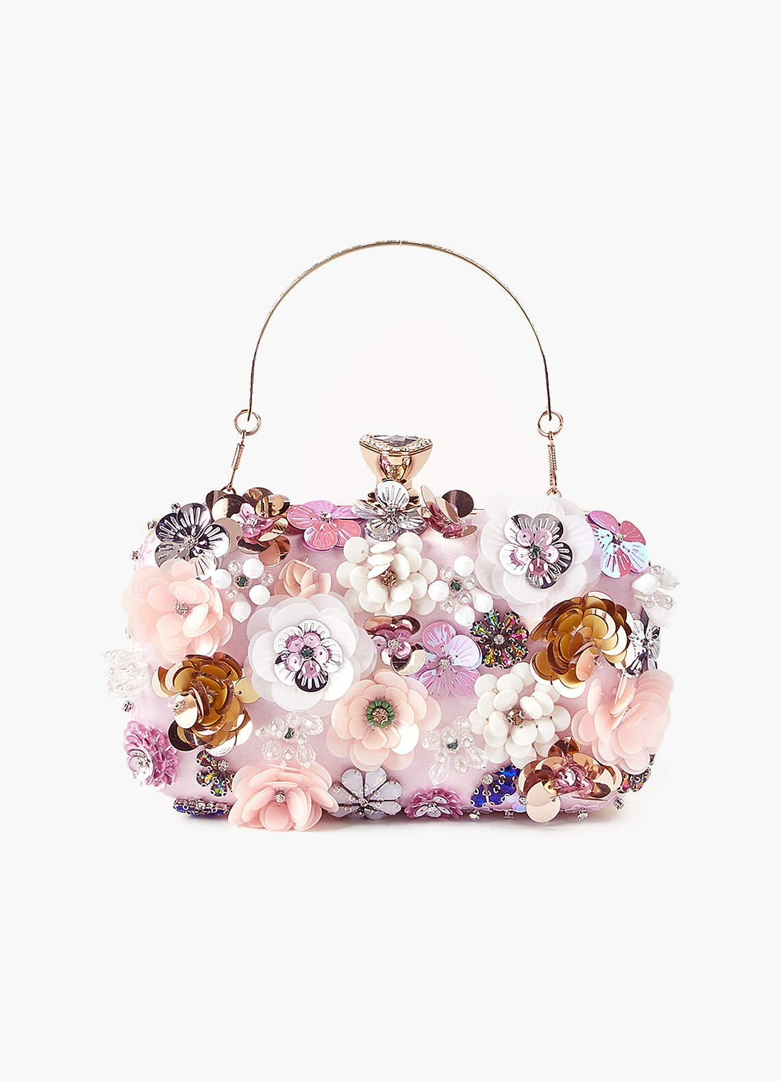 front Clutch adornado con flores y lentejuelas