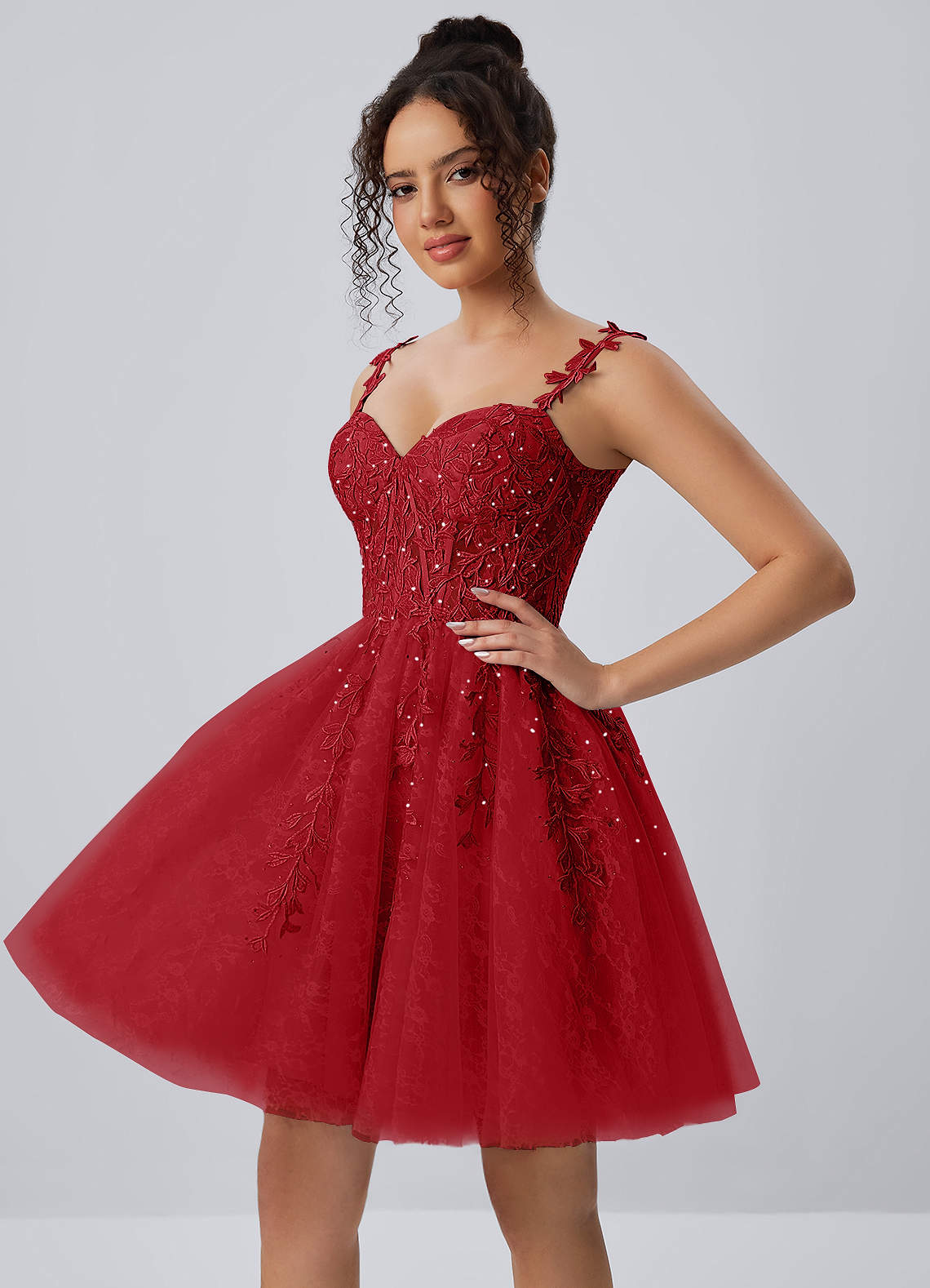 lace and beads red tulle dress Raphinase Beading Corset A line Lace-Up Mini 26W SEQUIN BLUE DRESSES | whatever the occasion. SIZE:XXS / 0