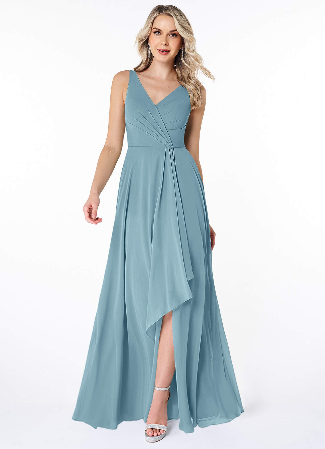 Azazie Calvi Bridesmaid Dresses Moody Blue A-Line Ruched Chiffon Dress image1