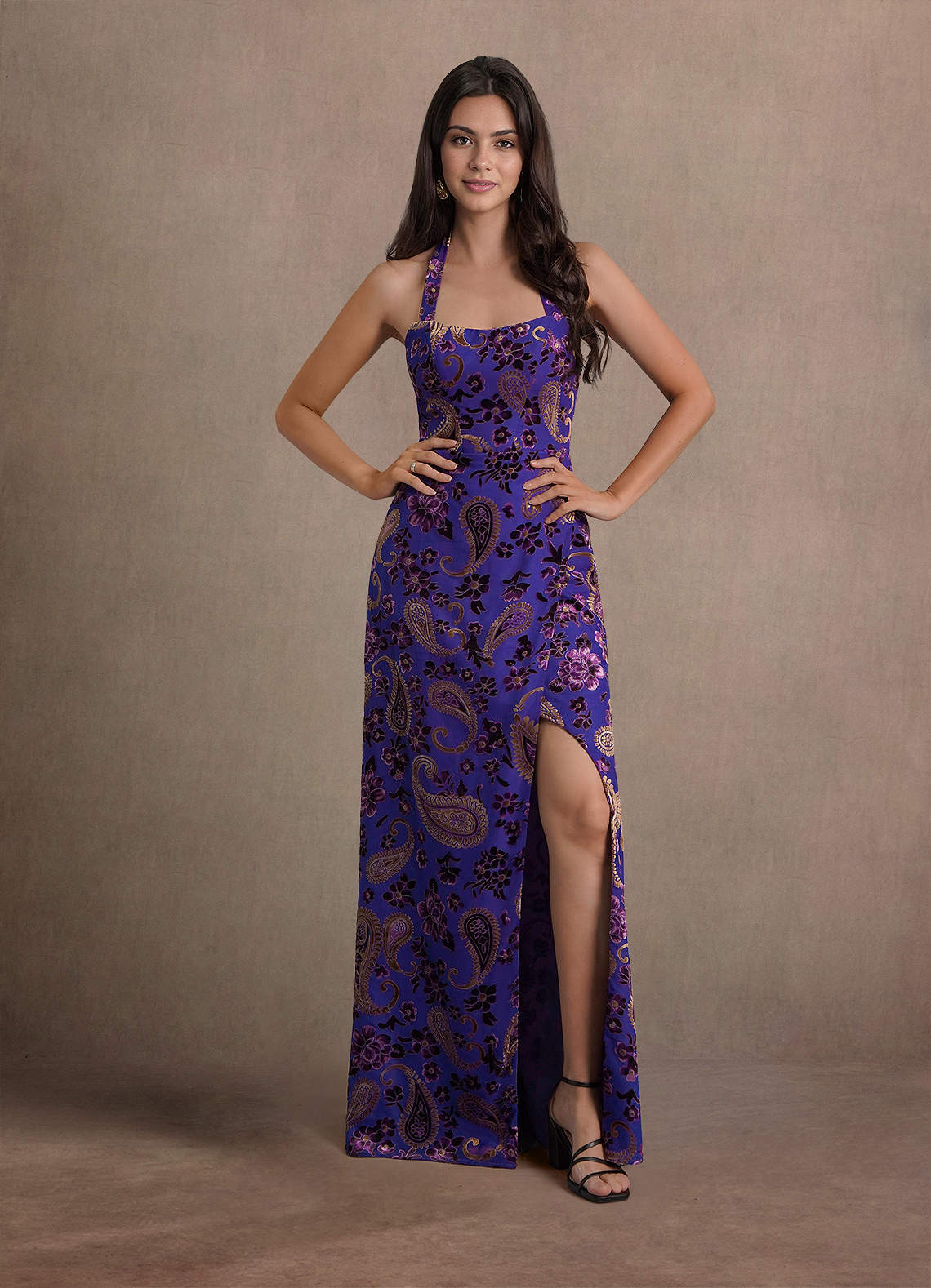 Aurelina Maxi Shirt Dress in Purple Multi Leaf Print
