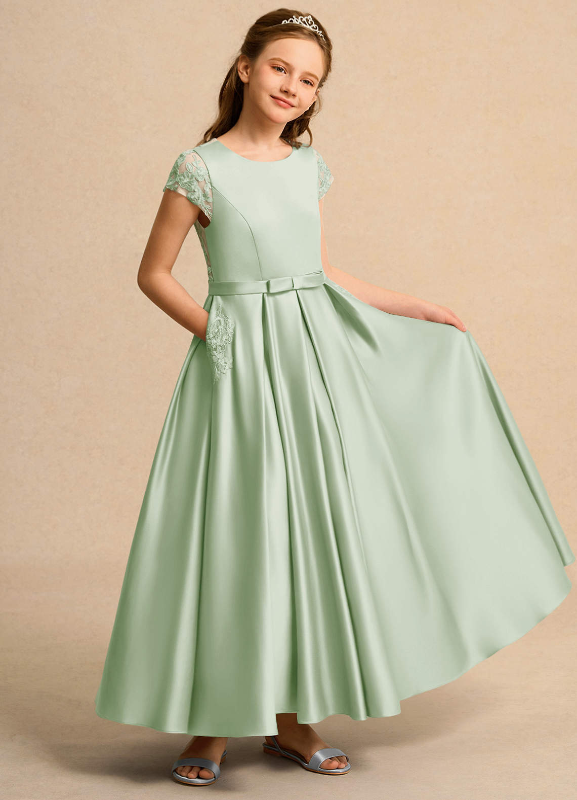 sage green girls dress Sage Green Flower Girl Dress | Junior Bridesmaid Dress main image 1