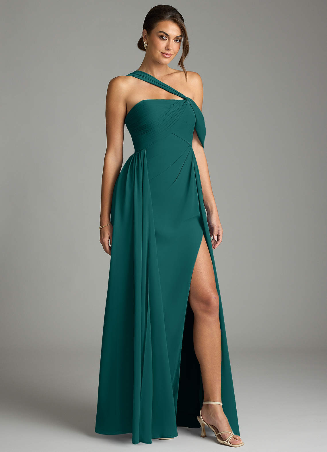 peacock blue chiffon dress Peacock Blue Long Formal Dress with Sleeves