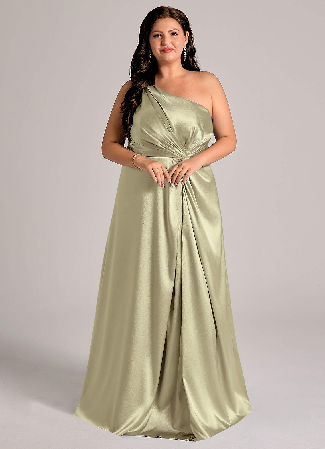 Azazie Brooke Moss Green Metallic Satin Bridesmaid Dresses | Azazie