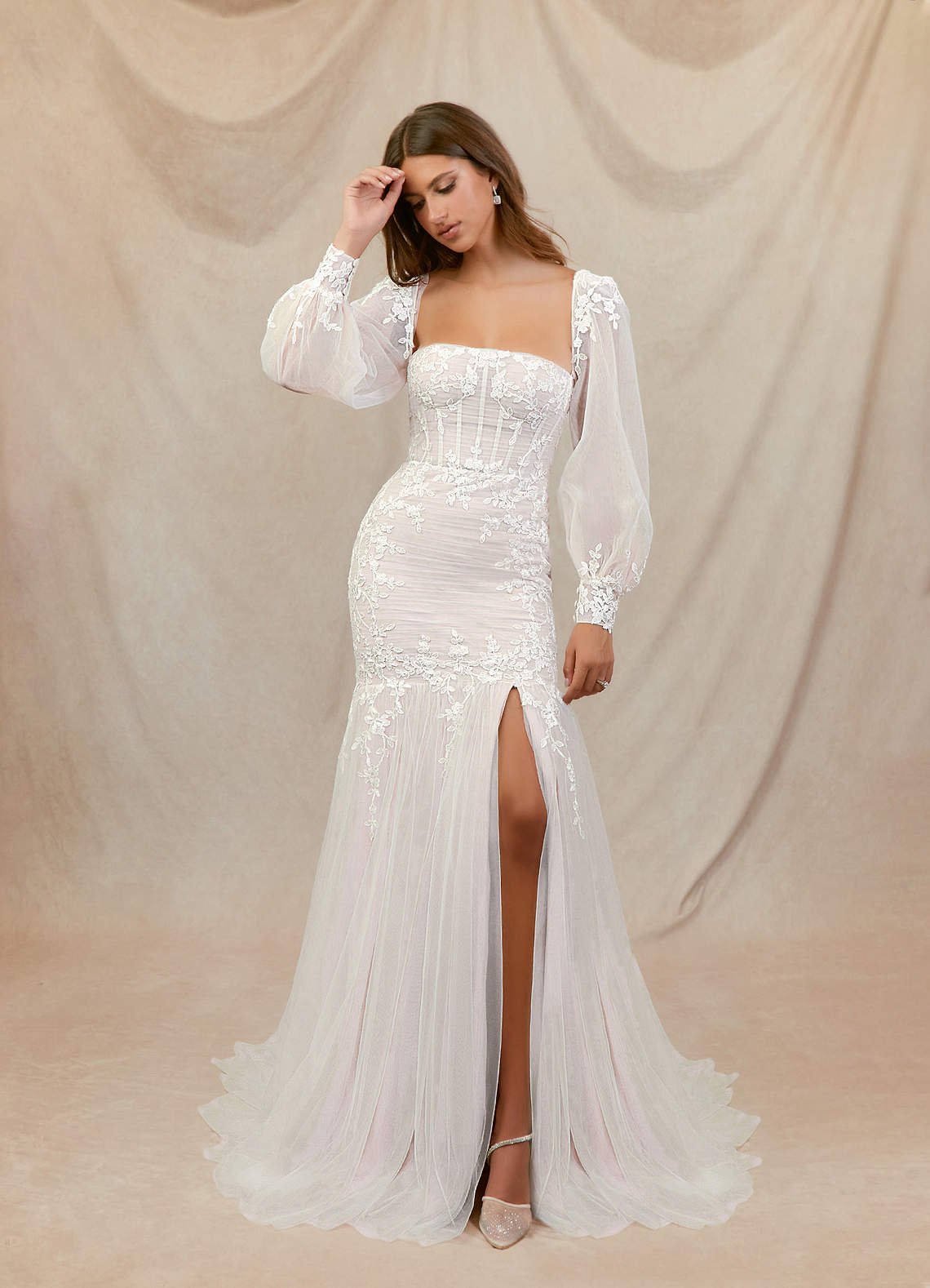 Azazie Aliana Wedding Dresses Diamond White Rose Petal Mermaid Lace Tulle Dress image1