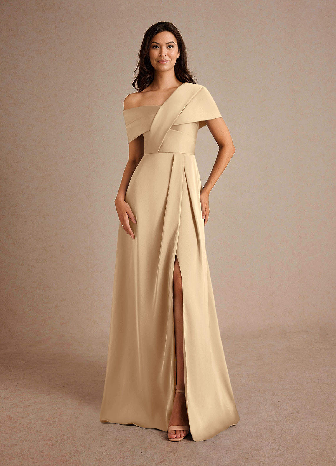 Azazie Milton Mère de la mariée Robes Robe Trapèze en Satin extensible Plissée Champagne image4