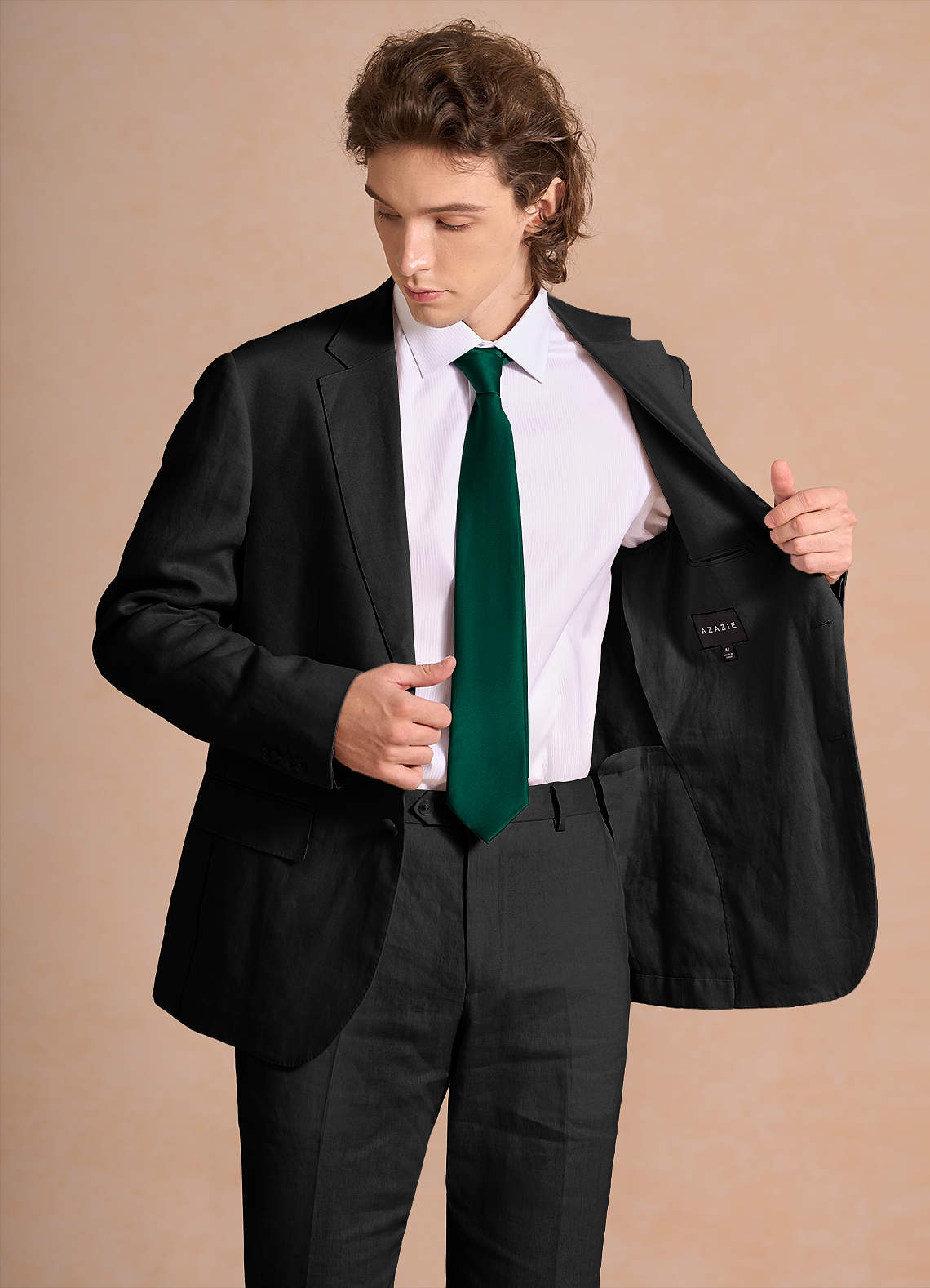 front Harrison Black 100% Linen 3-Piece Suit