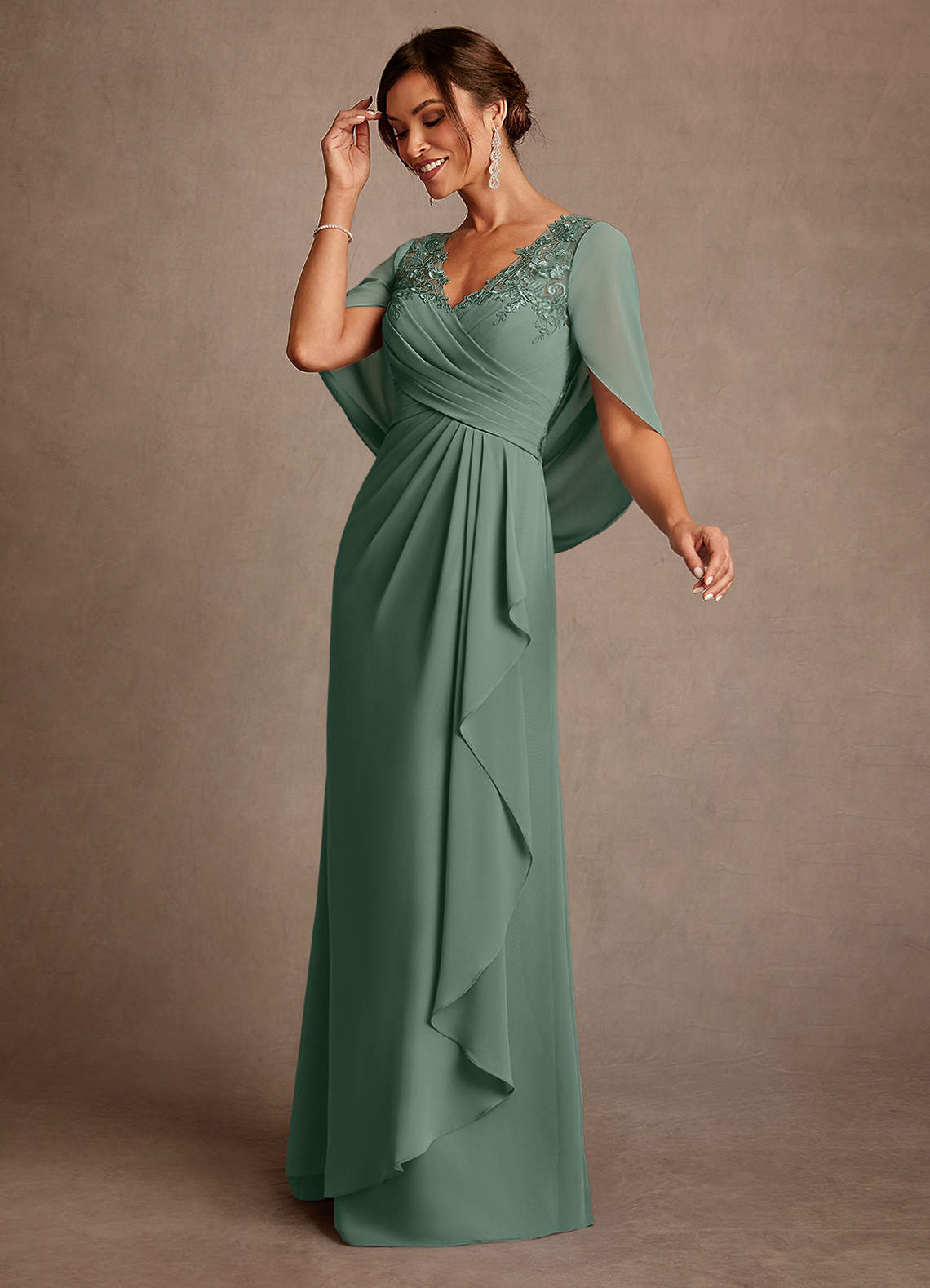 Azazie Santa Clara Mother of the Bride Dresses Eucalyptus A-Line Lace Dress image3