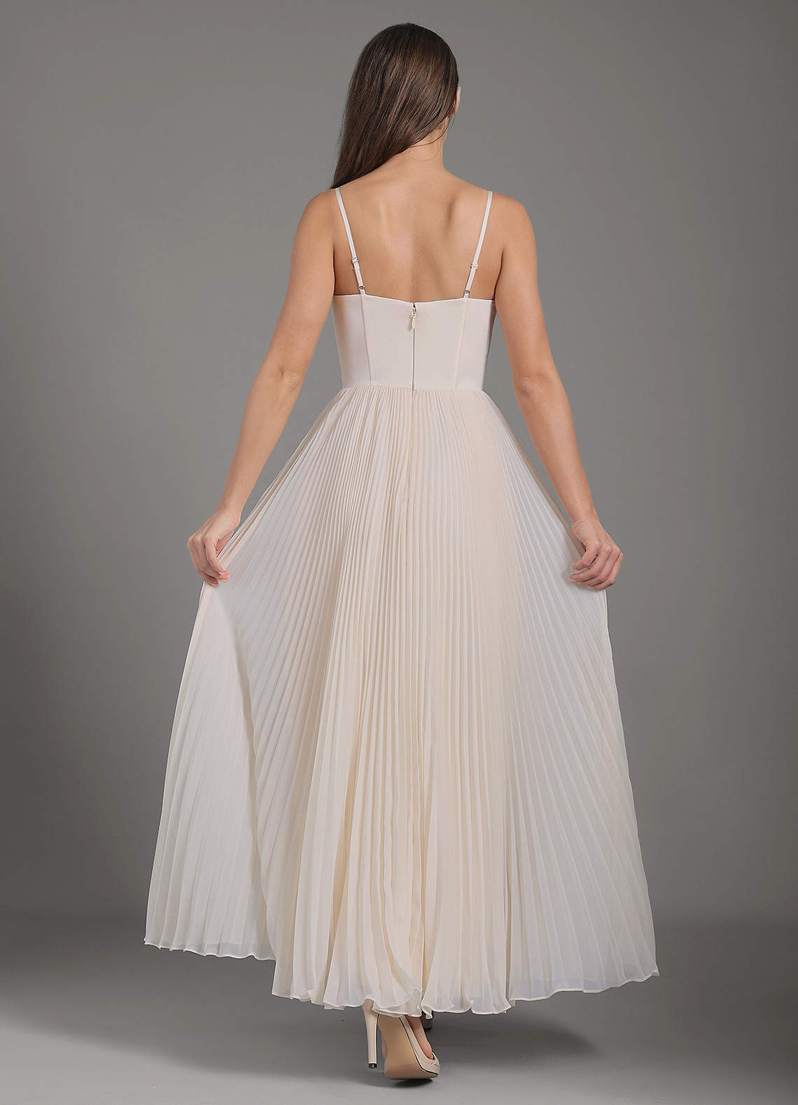 chinese dress ladies DEEP V-NECK PLEATED MAXI DRESS IN WHITE | CULT MIA main image 0
